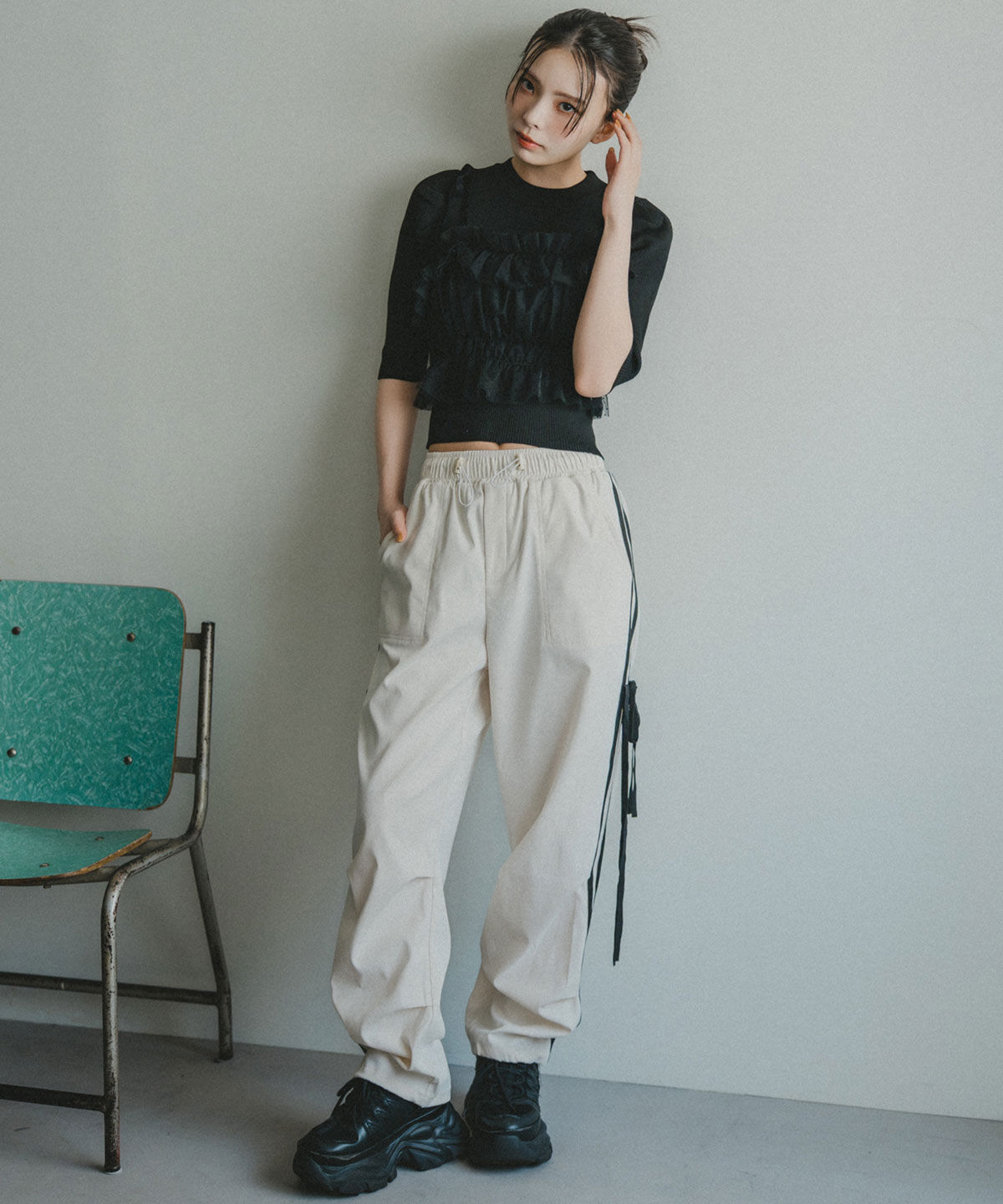 REDYAZEL「サイドリボンラインパラシュートパンツ」|その他|