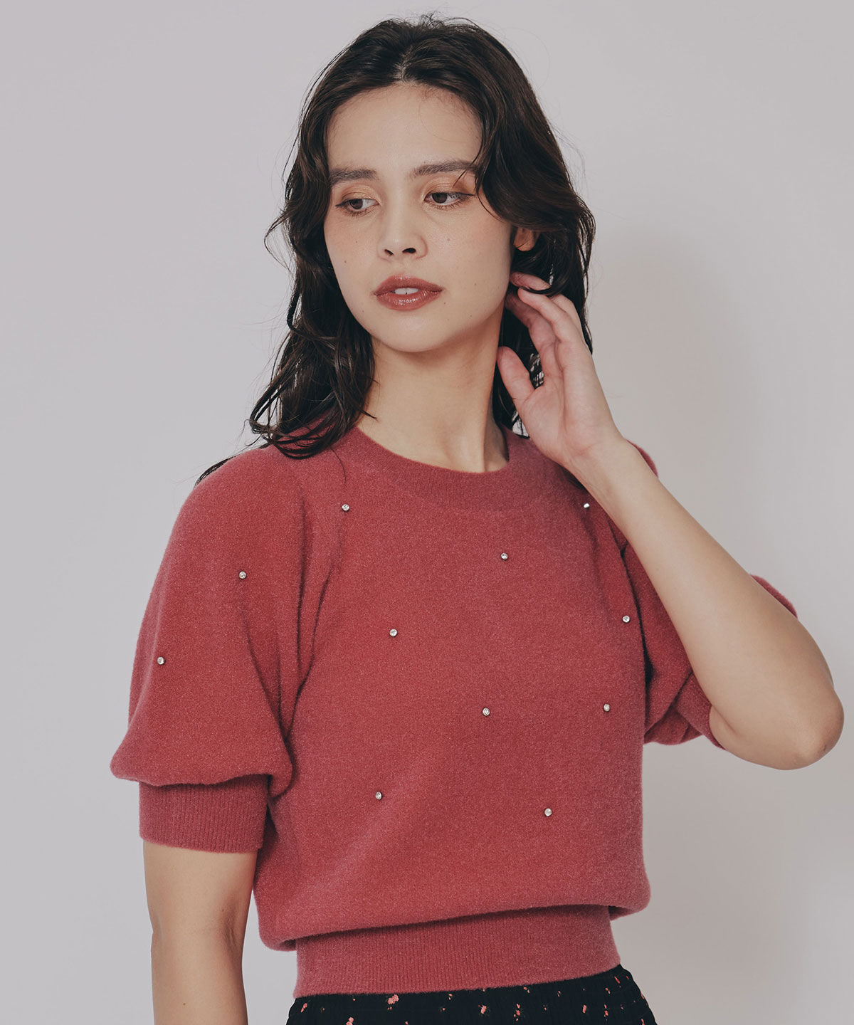 REDYAZEL「ビジューパフスリーブニットトップス」|ニット・セーター|