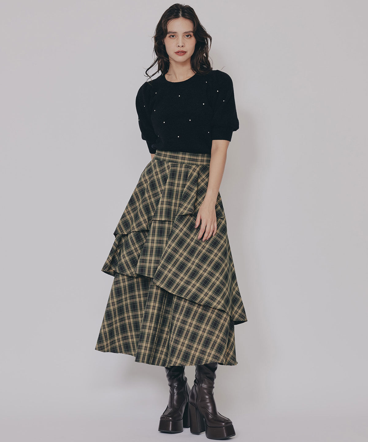 REDYAZEL「ビジューパフスリーブニットトップス」|ニット・セーター|