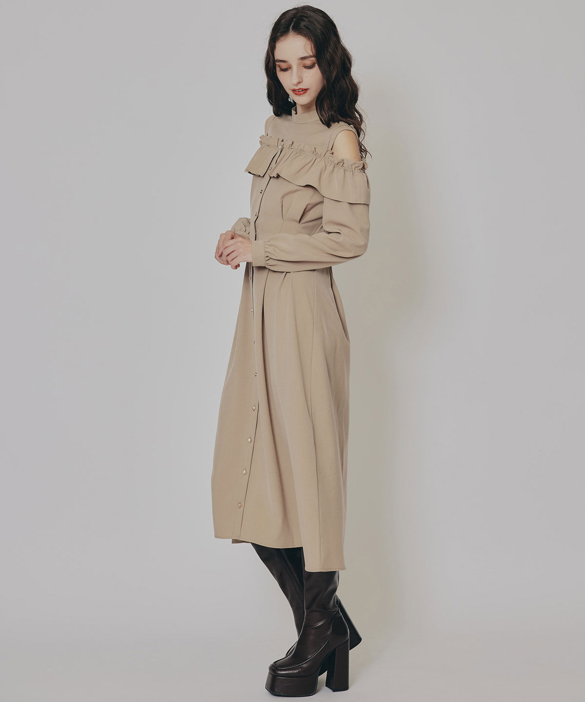 REDYAZEL「オープンショルダーフリルワンピース」|ワンピース|