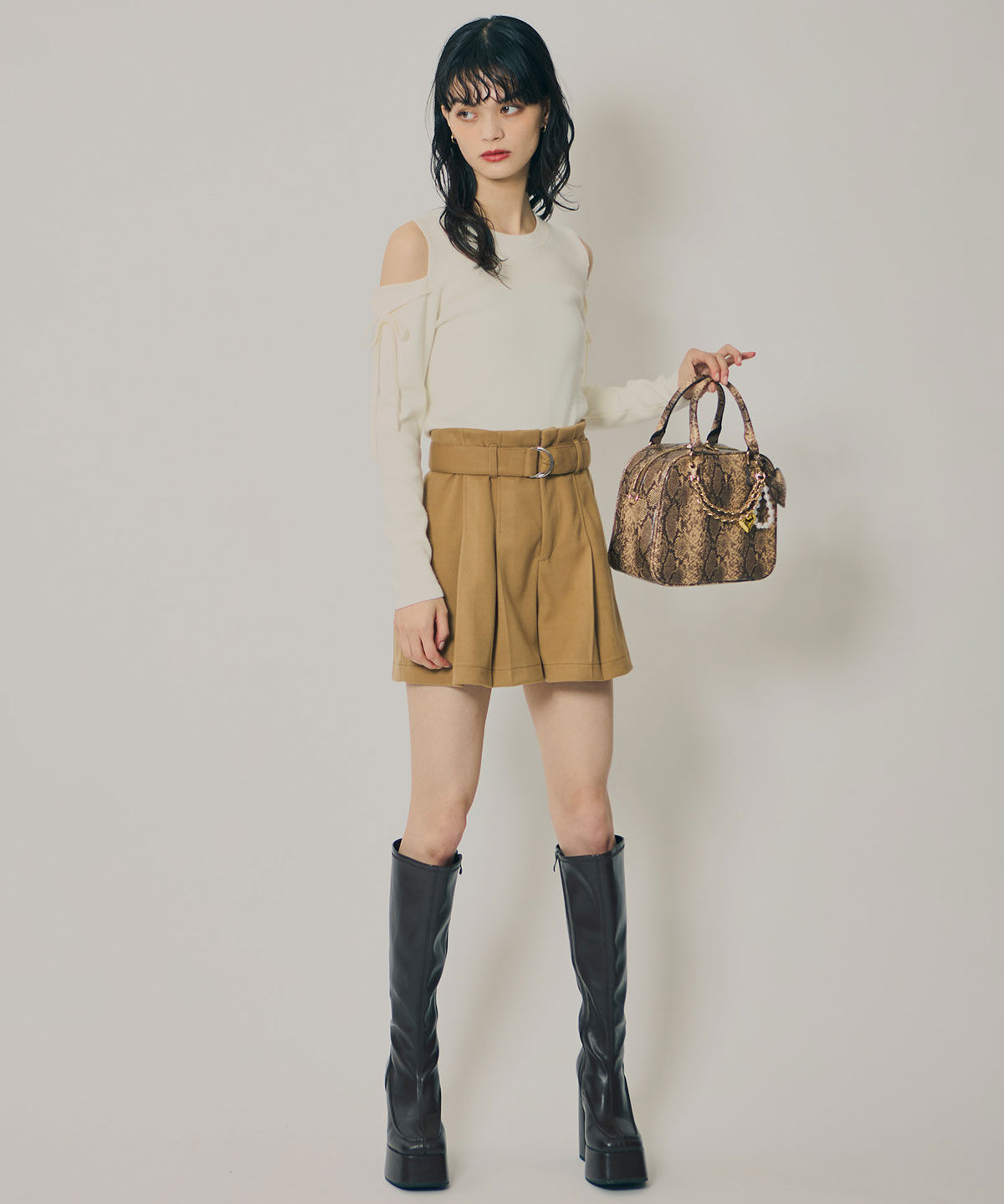 REDYAZEL「リボンオフショルダーニットトップス」|ニット・セーター|