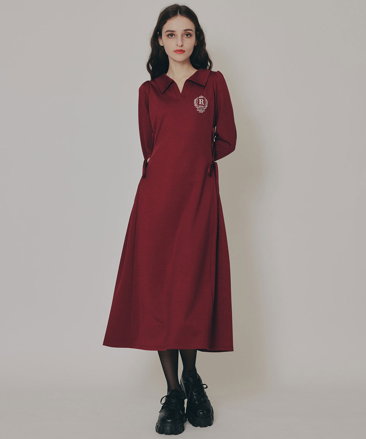 REDYAZEL「エンブレムサイドレースアップロングスリーブワンピース」|ワンピース|