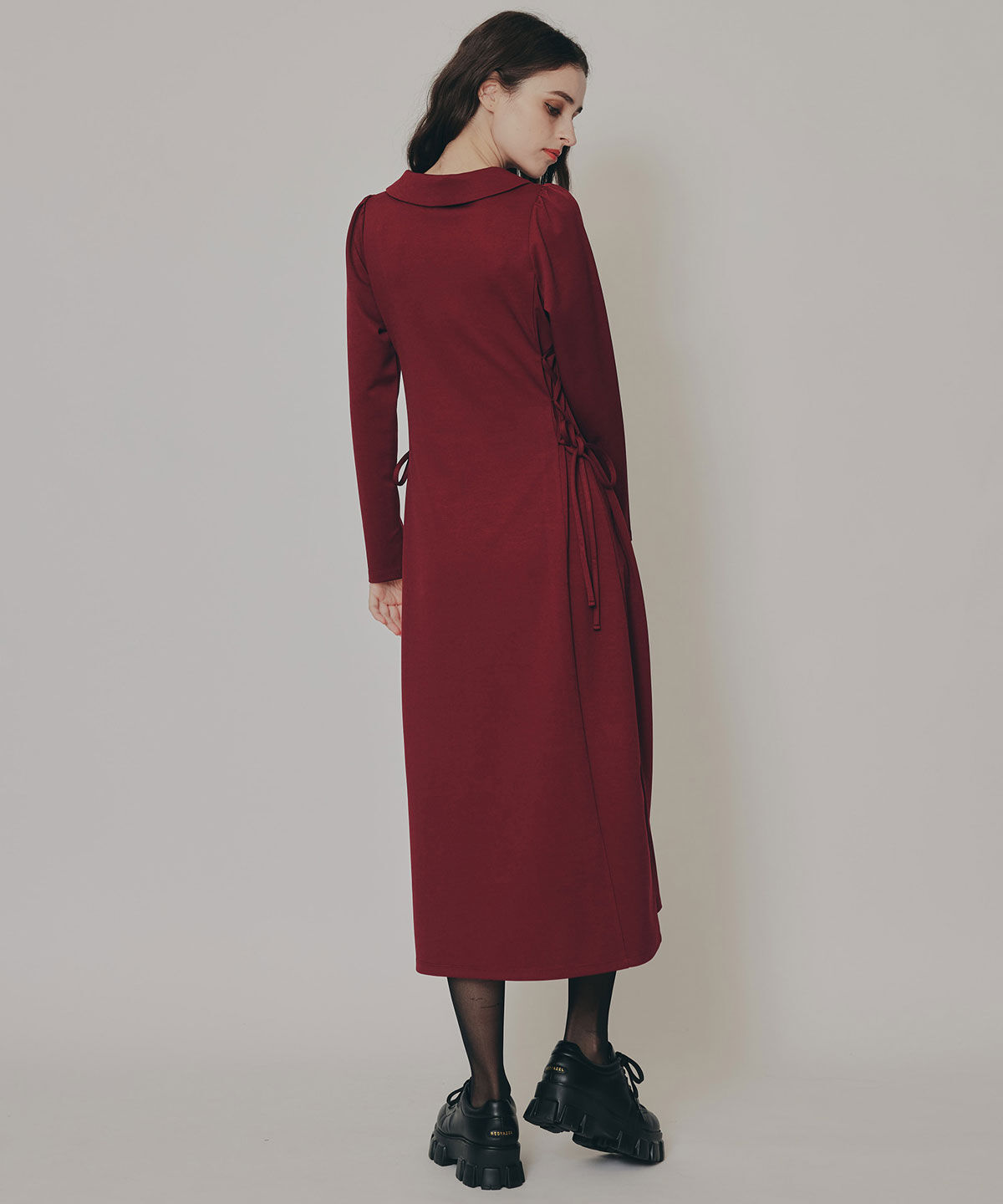REDYAZEL「エンブレムサイドレースアップロングスリーブワンピース」|ワンピース|