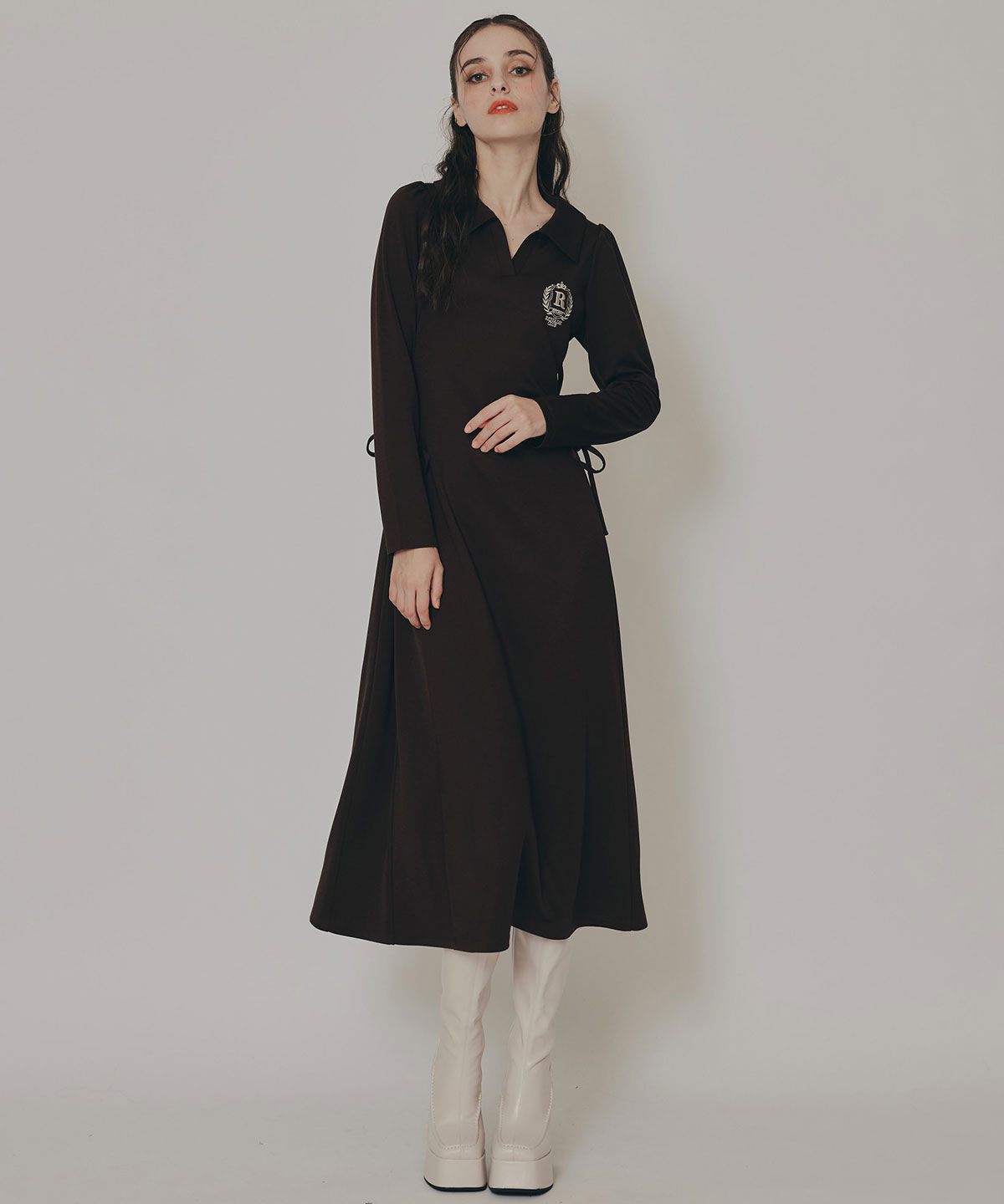 REDYAZEL「エンブレムサイドレースアップロングスリーブワンピース」|ワンピース|