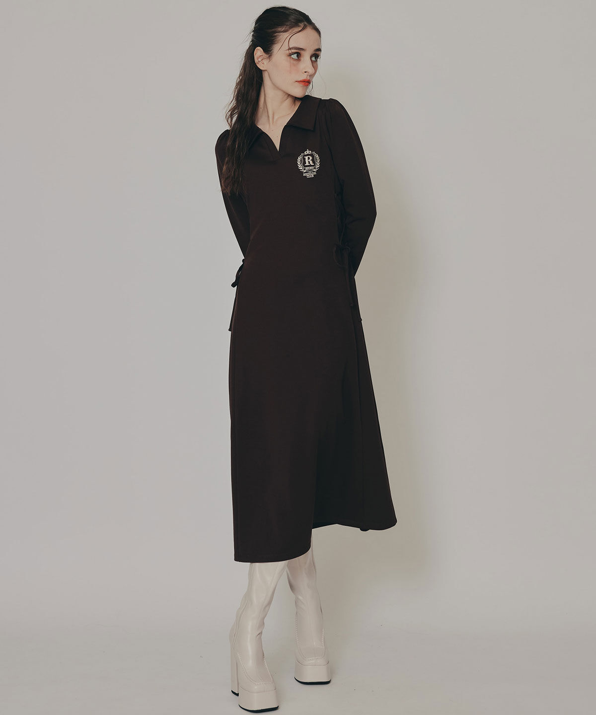 REDYAZEL「エンブレムサイドレースアップロングスリーブワンピース」|ワンピース|
