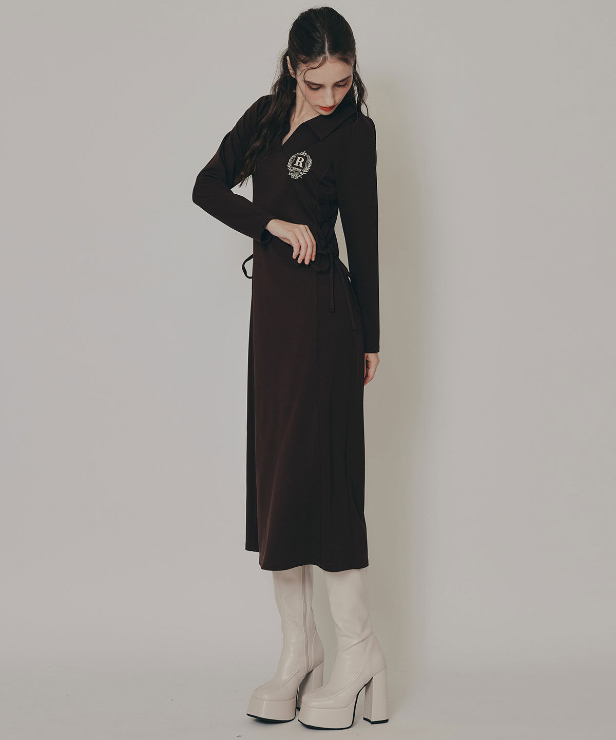 REDYAZEL「エンブレムサイドレースアップロングスリーブワンピース」|ワンピース|