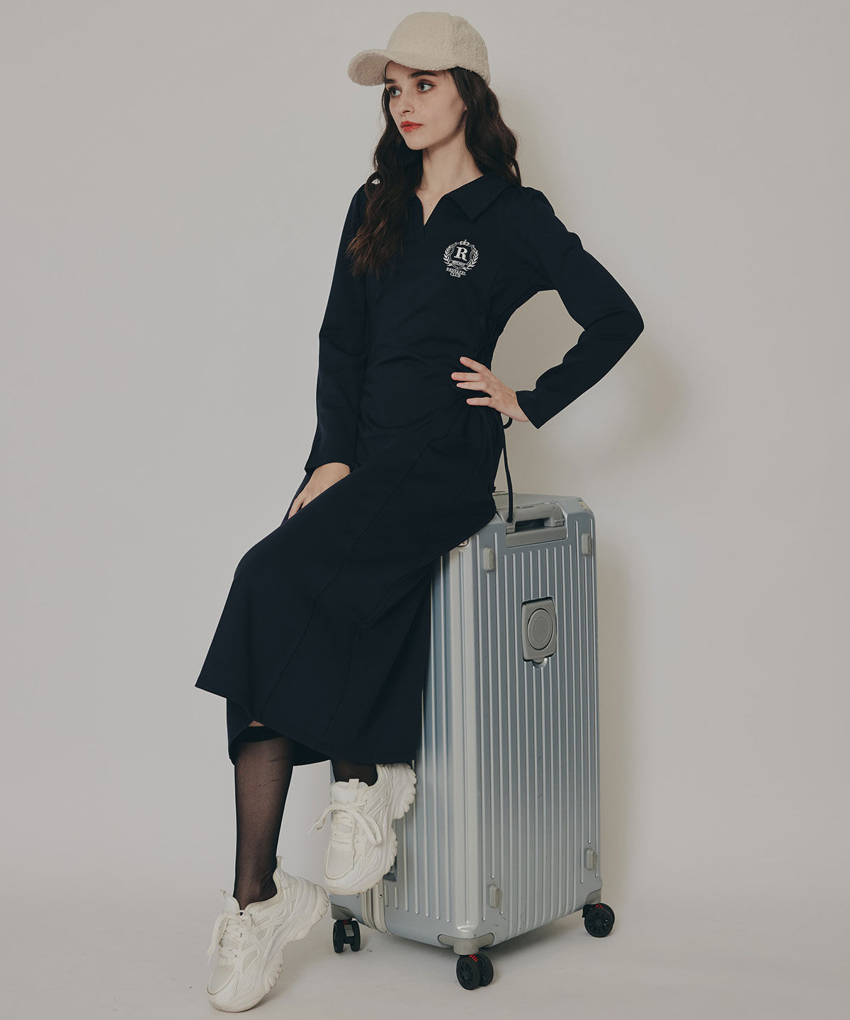 REDYAZEL「エンブレムサイドレースアップロングスリーブワンピース」|ワンピース|