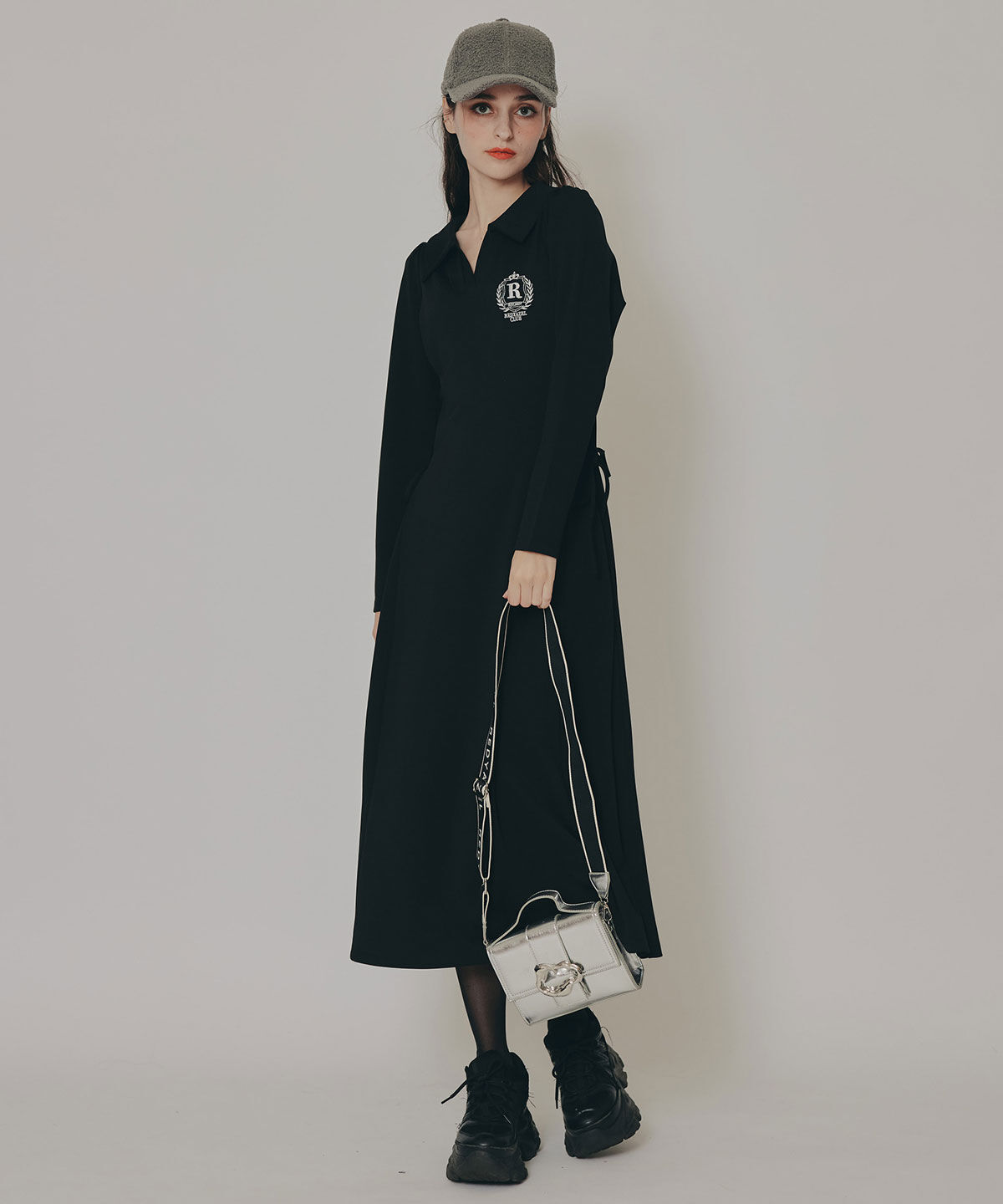 REDYAZEL「エンブレムサイドレースアップロングスリーブワンピース」|ワンピース|