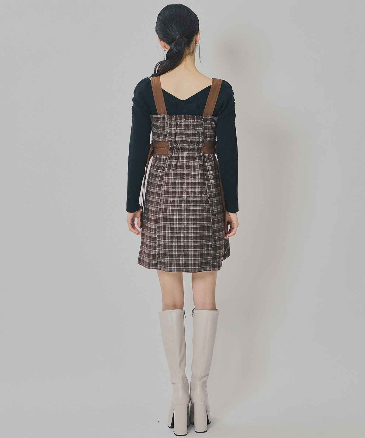 REDYAZEL「チェックショートジャケット&times;Wベルトワンピースセットアップ」|ワンピース|