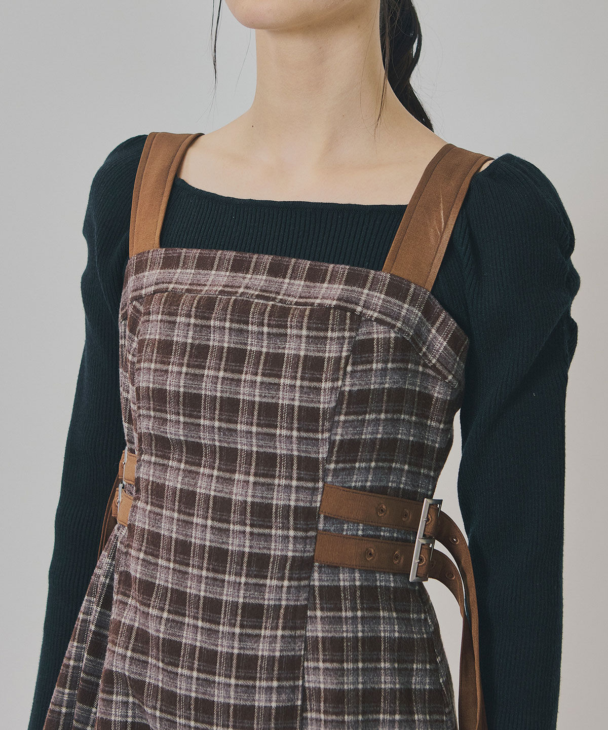 REDYAZEL「チェックショートジャケット&times;Wベルトワンピースセットアップ」|ワンピース|