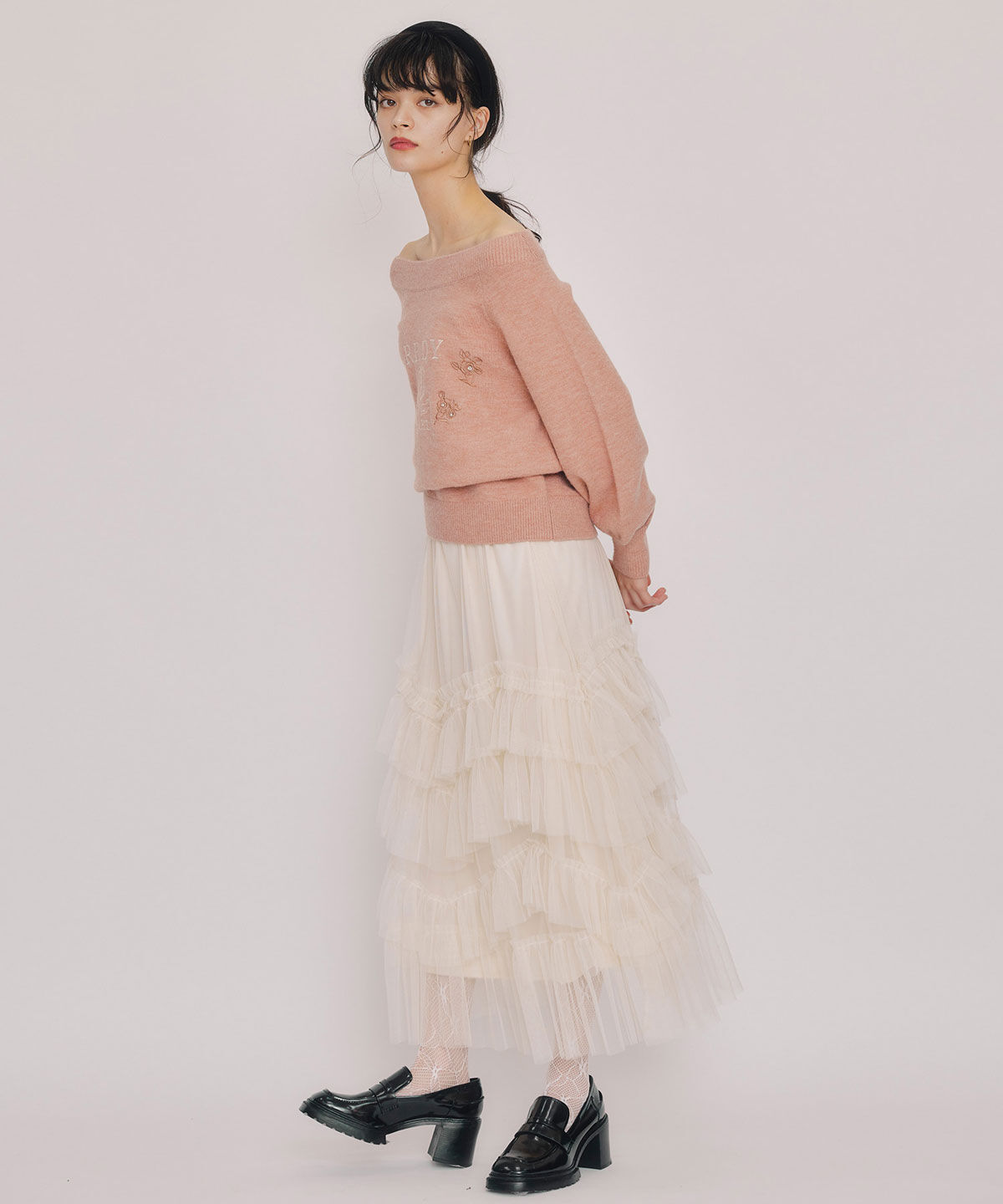 REDYAZEL「ギャザーチュールティアードロングスカート」|フレア|