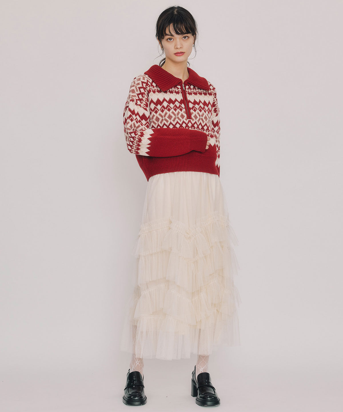 REDYAZEL「ギャザーチュールティアードロングスカート」|フレア|