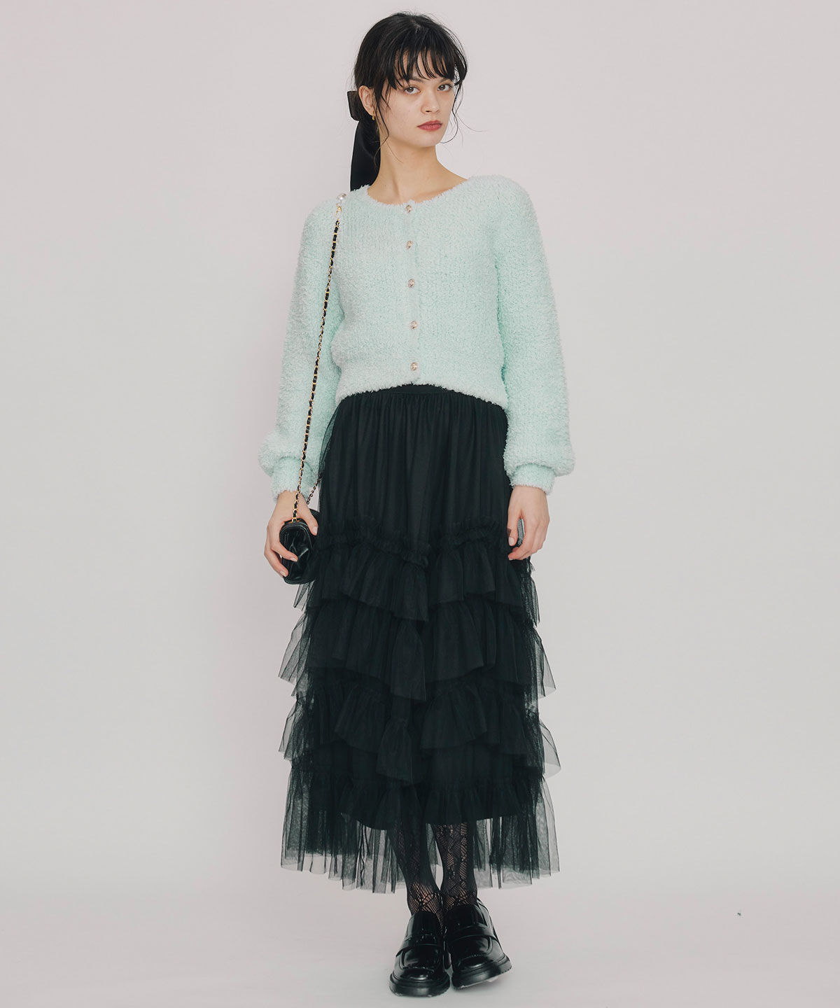 REDYAZEL「ギャザーチュールティアードロングスカート」|フレア|