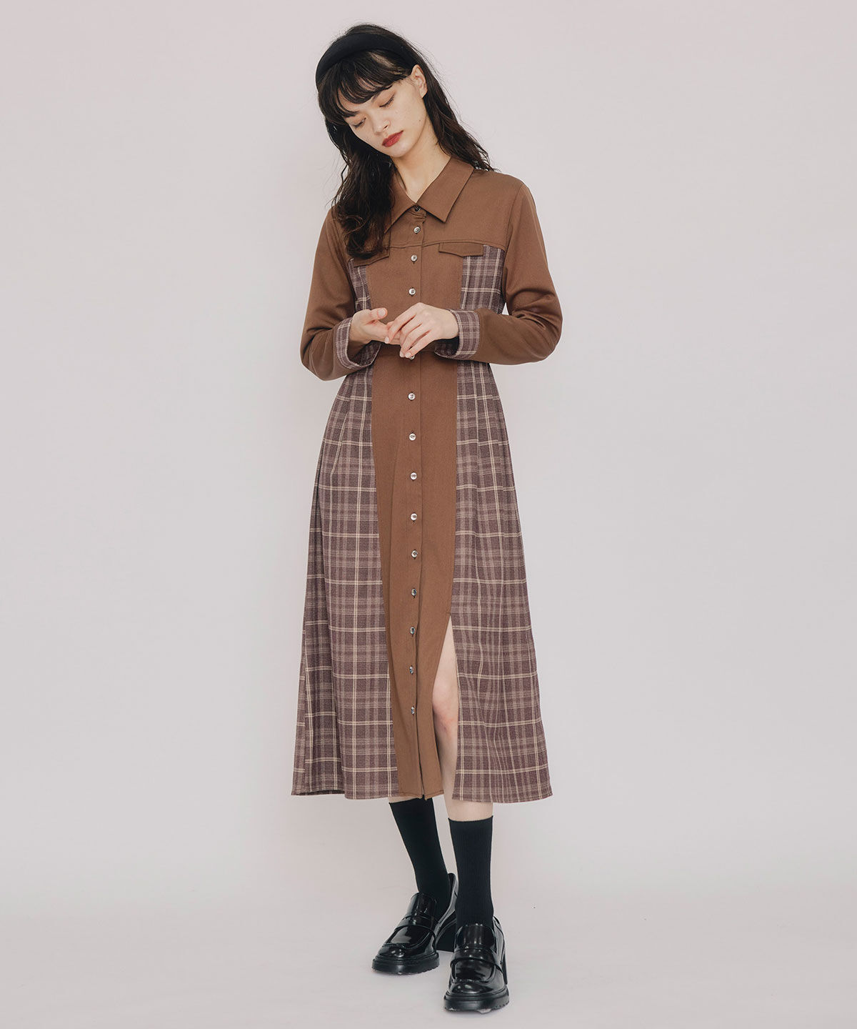 REDYAZEL「チェックパネルロングワンピース」|ワンピース|