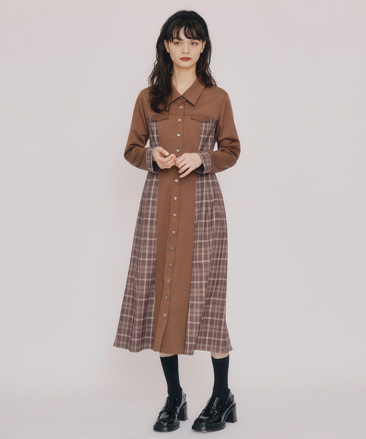 REDYAZEL「チェックパネルロングワンピース」|ワンピース|