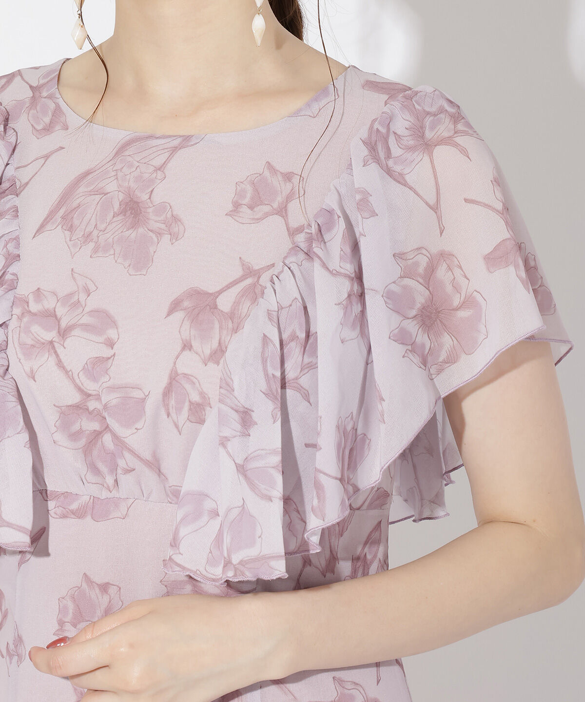 WILLSELECTION「ラインフラワー袖フリルワンピース」|ワンピース|