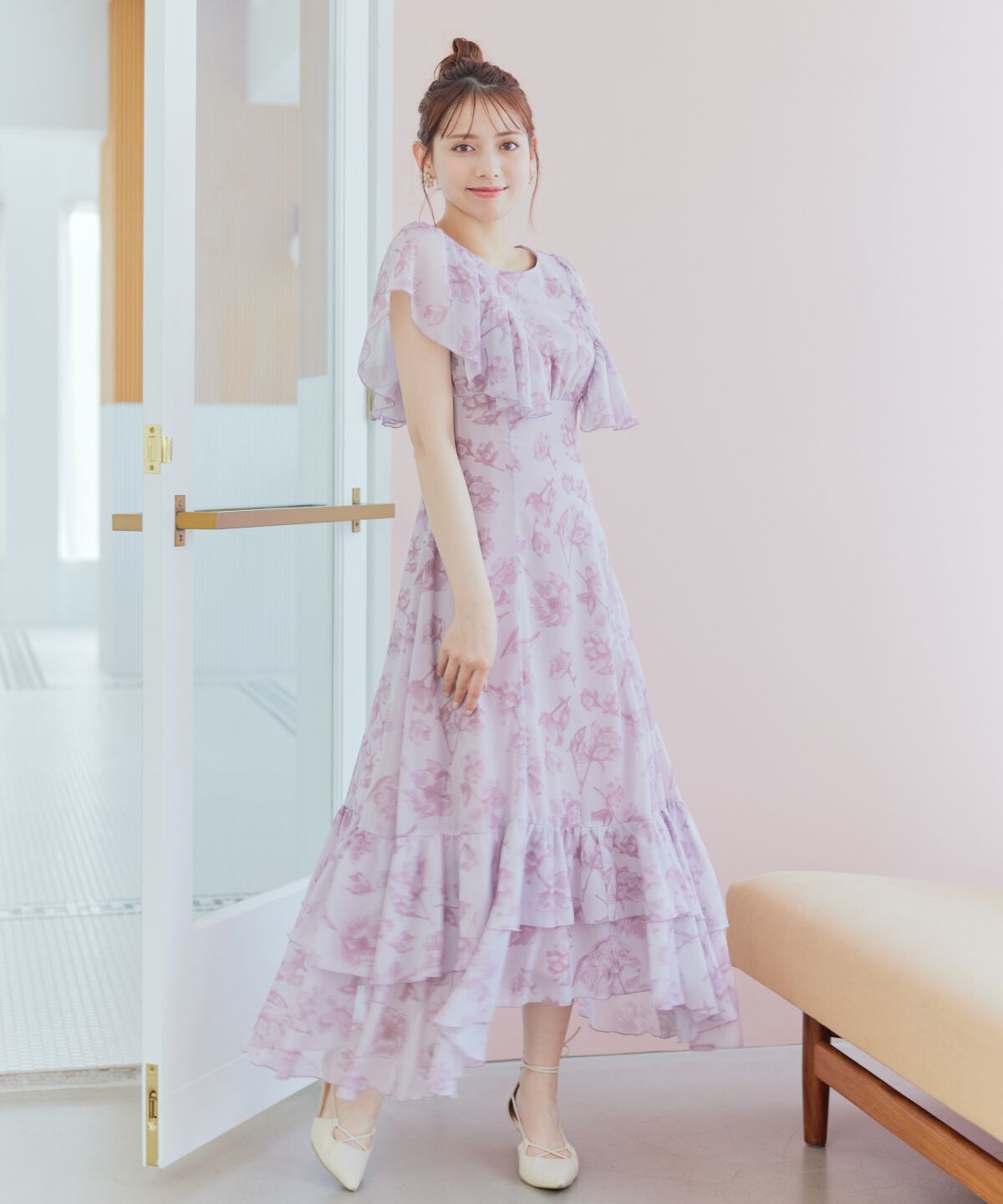 WILLSELECTION「ラインフラワー袖フリルワンピース」|ワンピース|