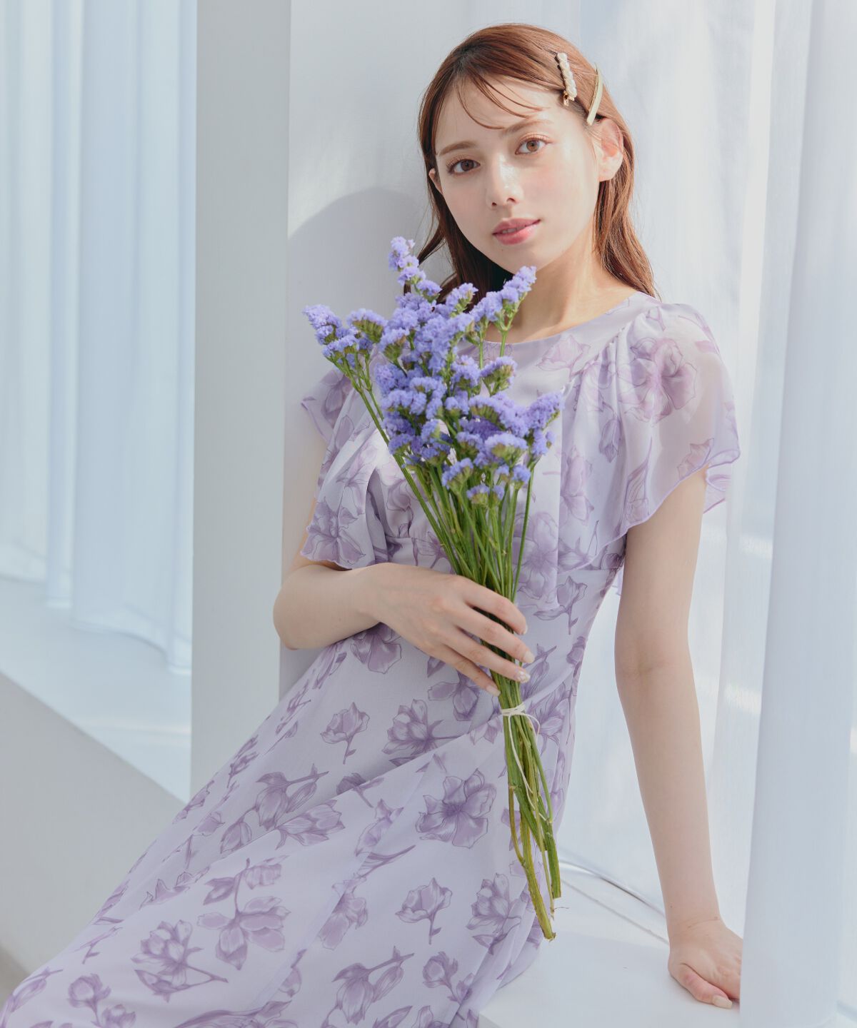 WILLSELECTION「ラインフラワー袖フリルワンピース」|ワンピース|