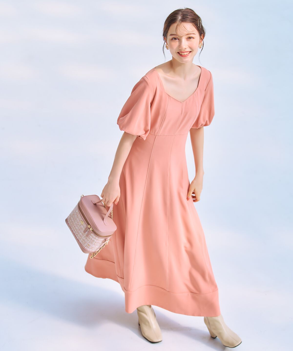 WILLSELECTION「配色ステッチボリューム袖ワンピース」|ワンピース|オレンジ