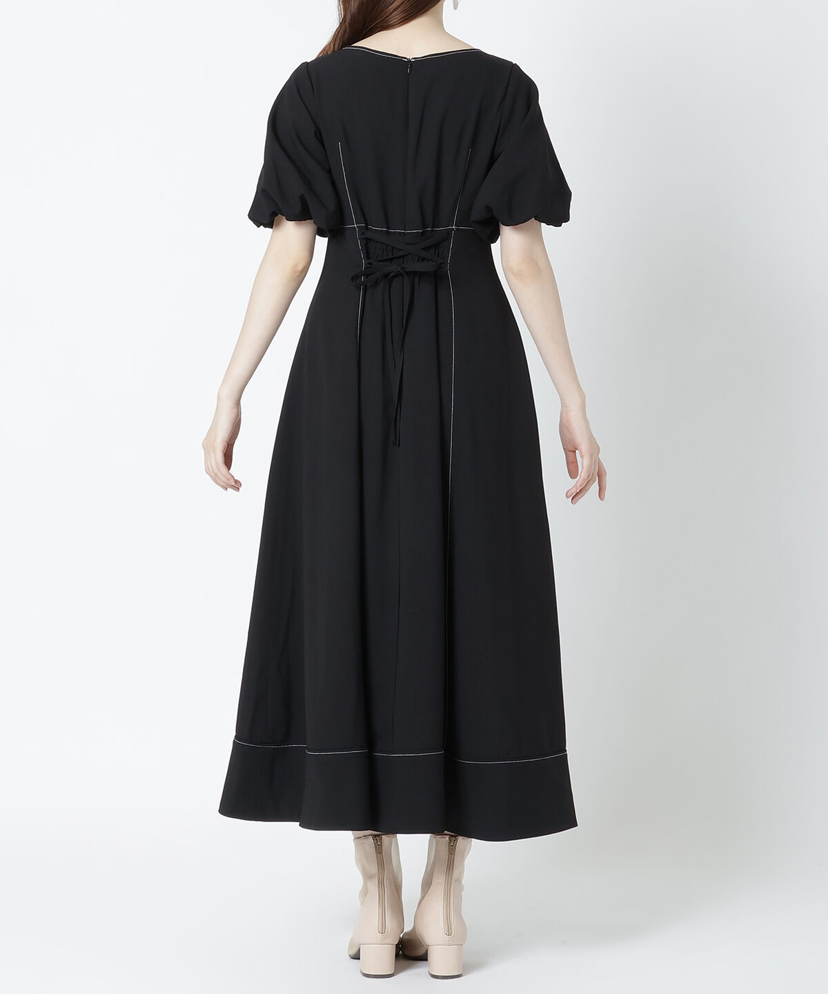 WILLSELECTION「配色ステッチボリューム袖ワンピース」|ワンピース|