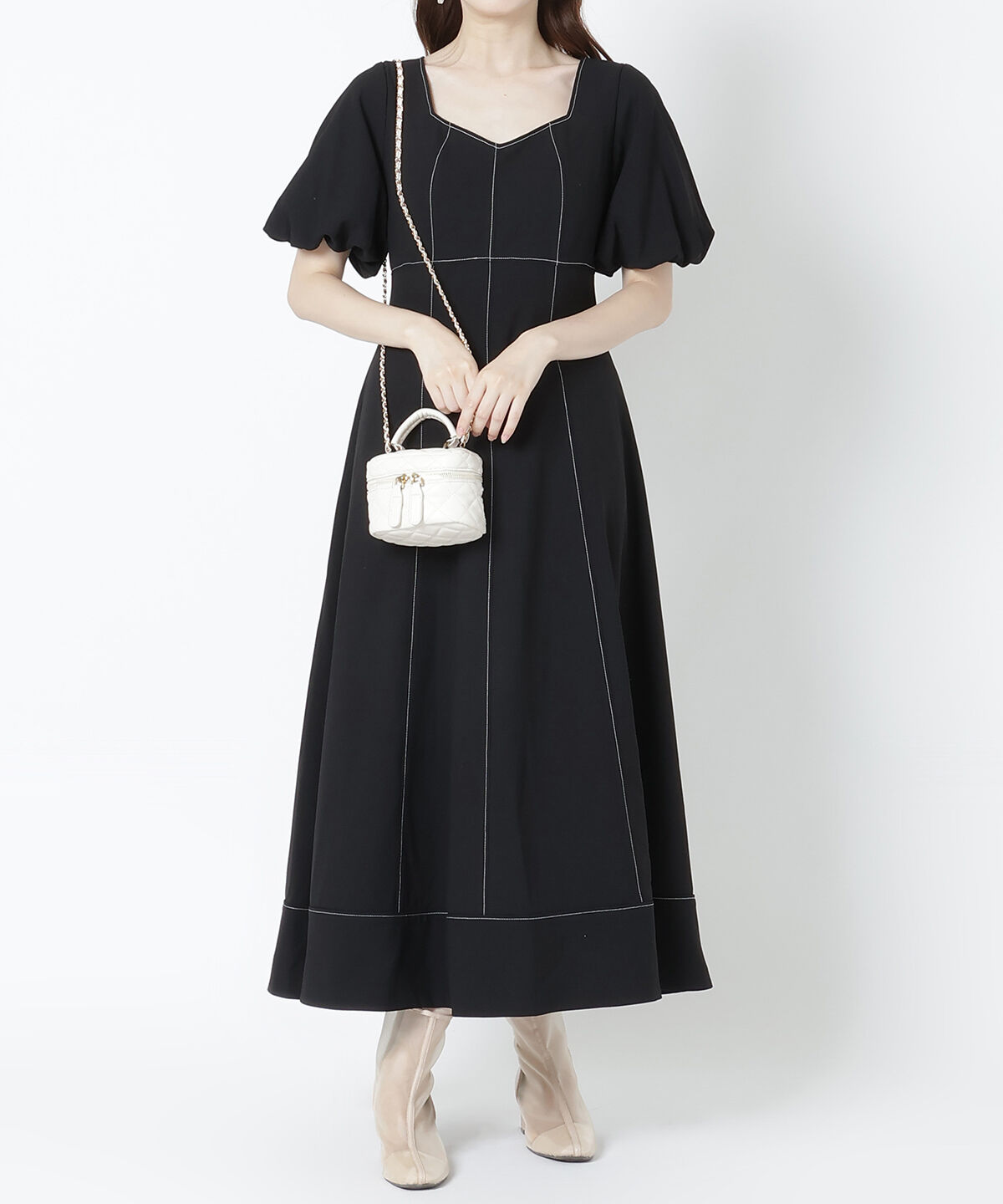 WILLSELECTION「配色ステッチボリューム袖ワンピース」|ワンピース|