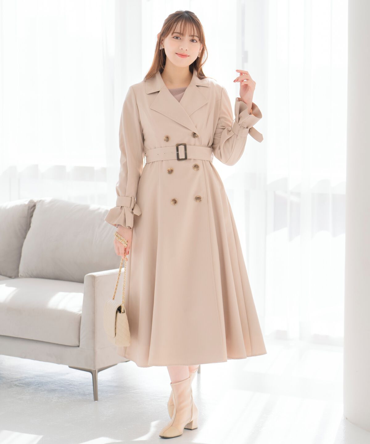 WILLSELECTION「Wボタンスプリングコート」|トレンチコート|ベージュ