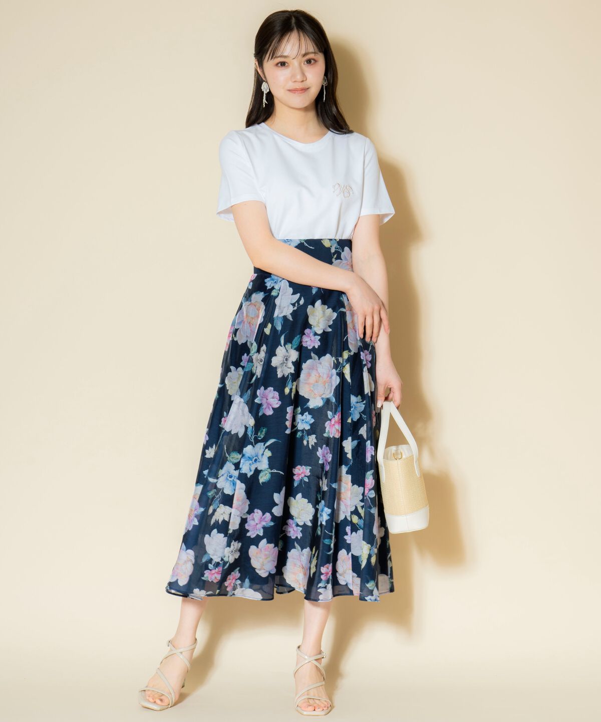 WILLSELECTION「マルチフラワーフレアスカート」|フレア|紺系花柄