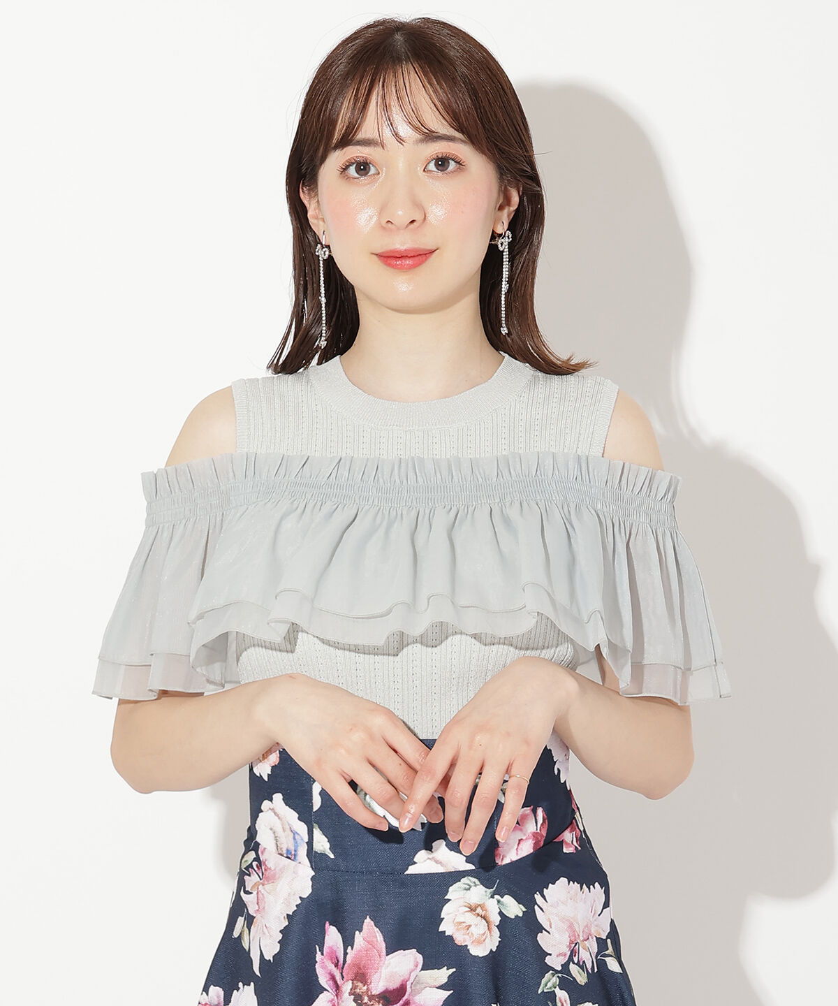 WILLSELECTION「レイヤード風オフショルプルオーバー」|ニット・セーター|サックス