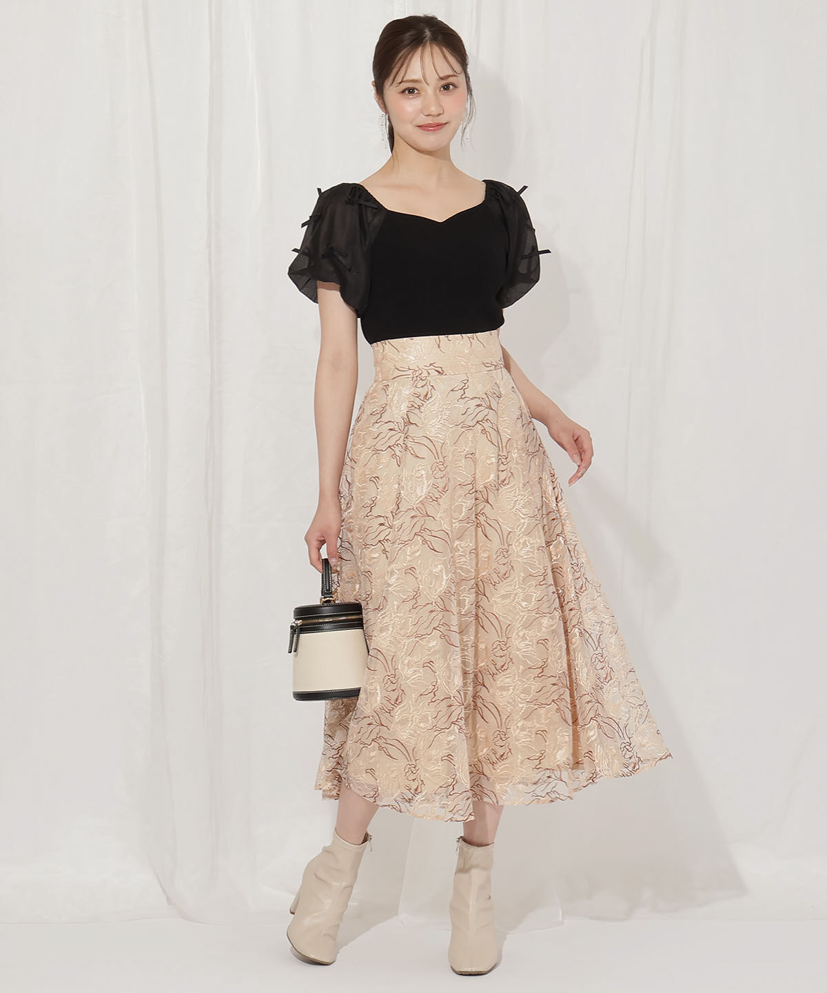 WILLSELECTION「チュールエンブロイダリーフレアスカート」|フレア|beige/borderｽﾄﾗｲﾌﾟ