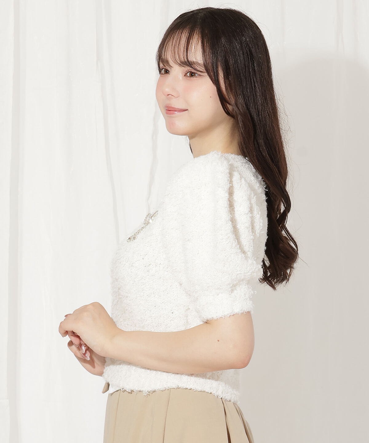 WILLSELECTION「リボンブローチ付きテディヤーンニット」|ニット・セーター|