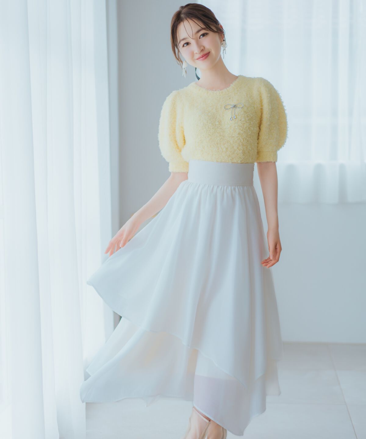 WILLSELECTION「リボンブローチ付きテディヤーンニット」|ニット・セーター|