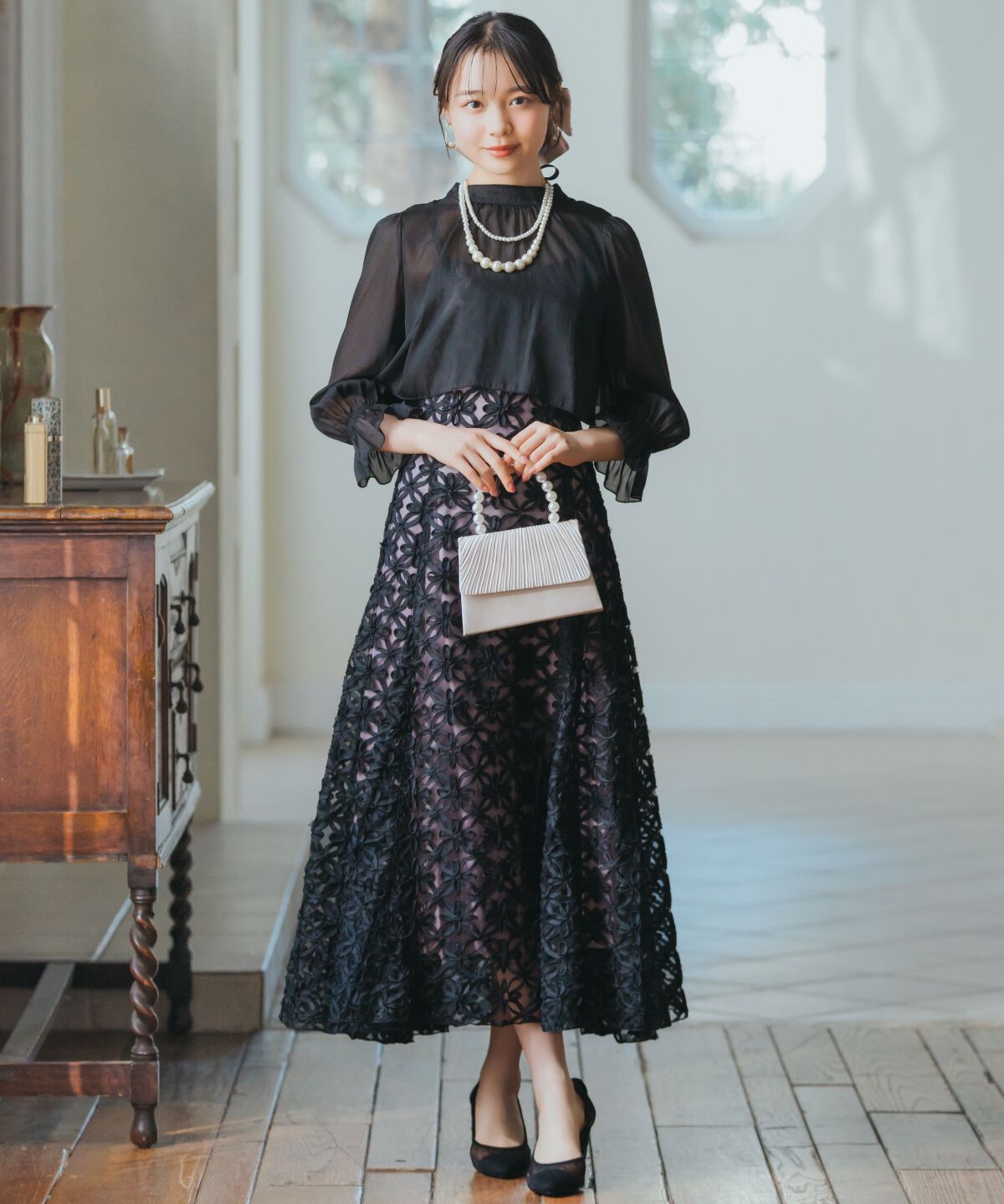 WILLSELECTION「ブラウス&times;フラワーレースドレス」|ドレス|