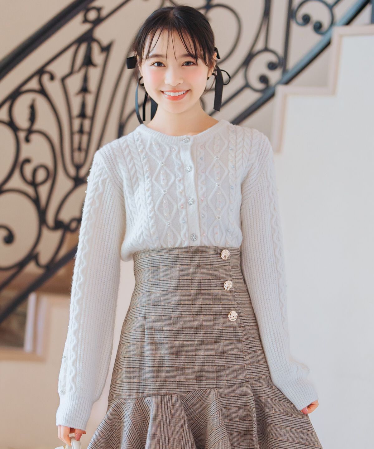 WILLSELECTION「パール付きケーブルカーディガン」|カーディガン|