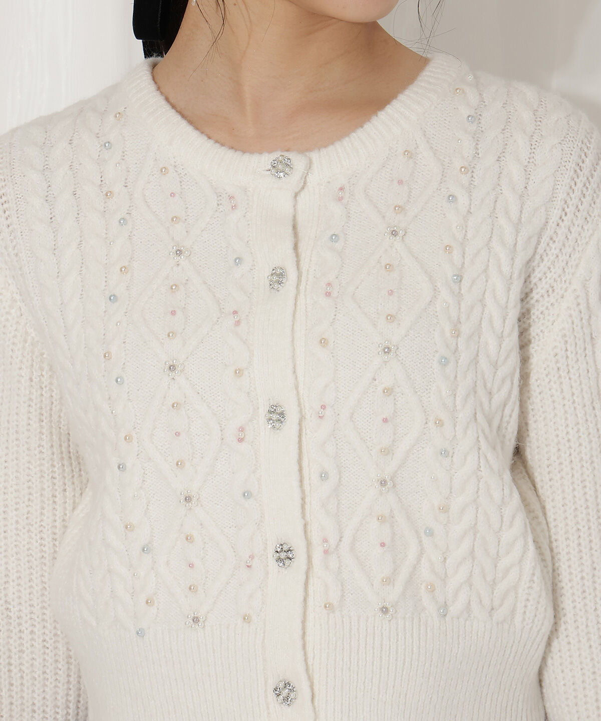 WILLSELECTION「パール付きケーブルカーディガン」|カーディガン|