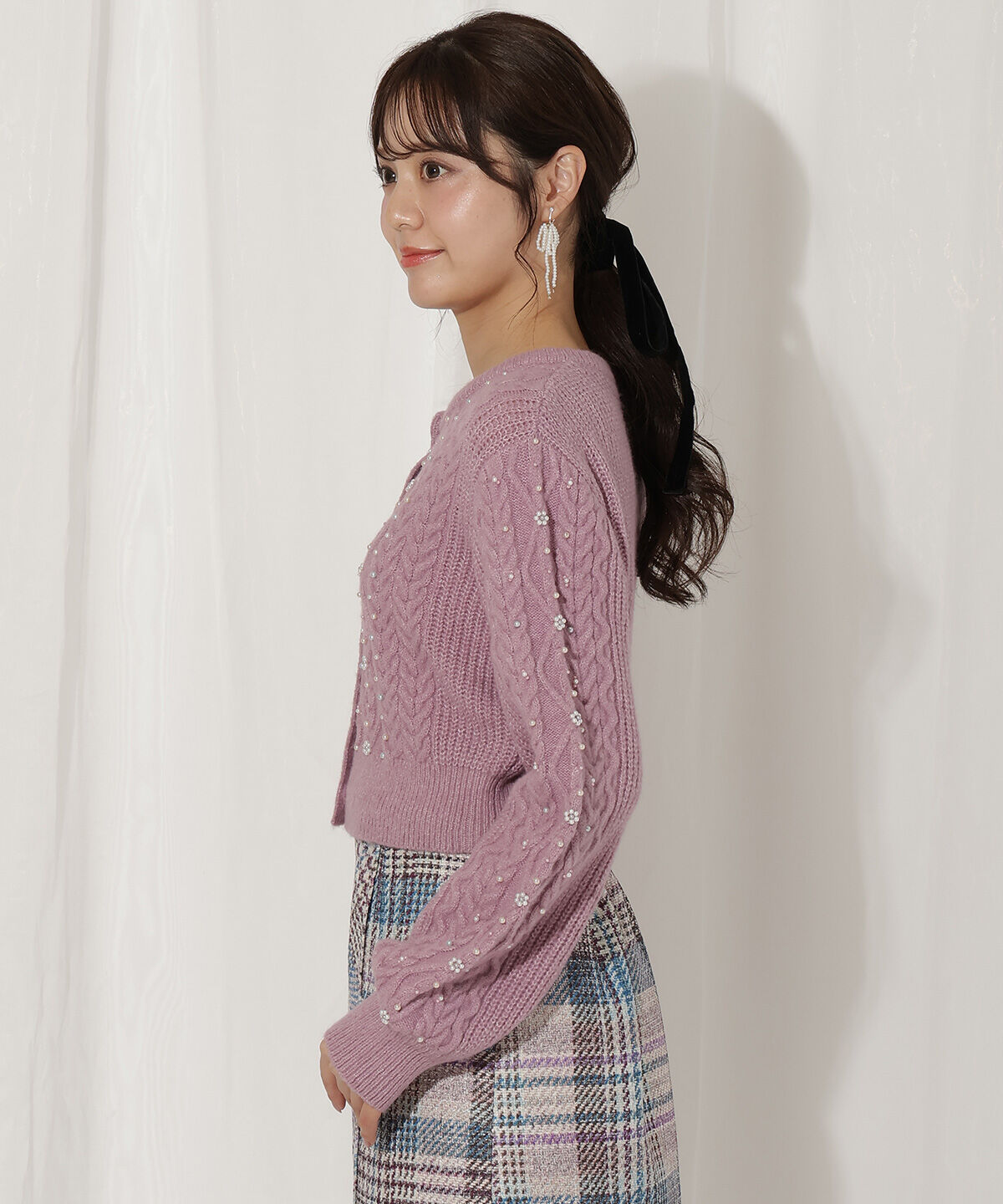 WILLSELECTION「パール付きケーブルカーディガン」|カーディガン|