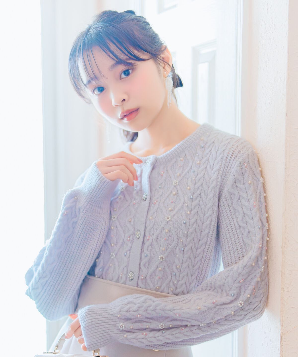 WILLSELECTION「パール付きケーブルカーディガン」|カーディガン|サックス