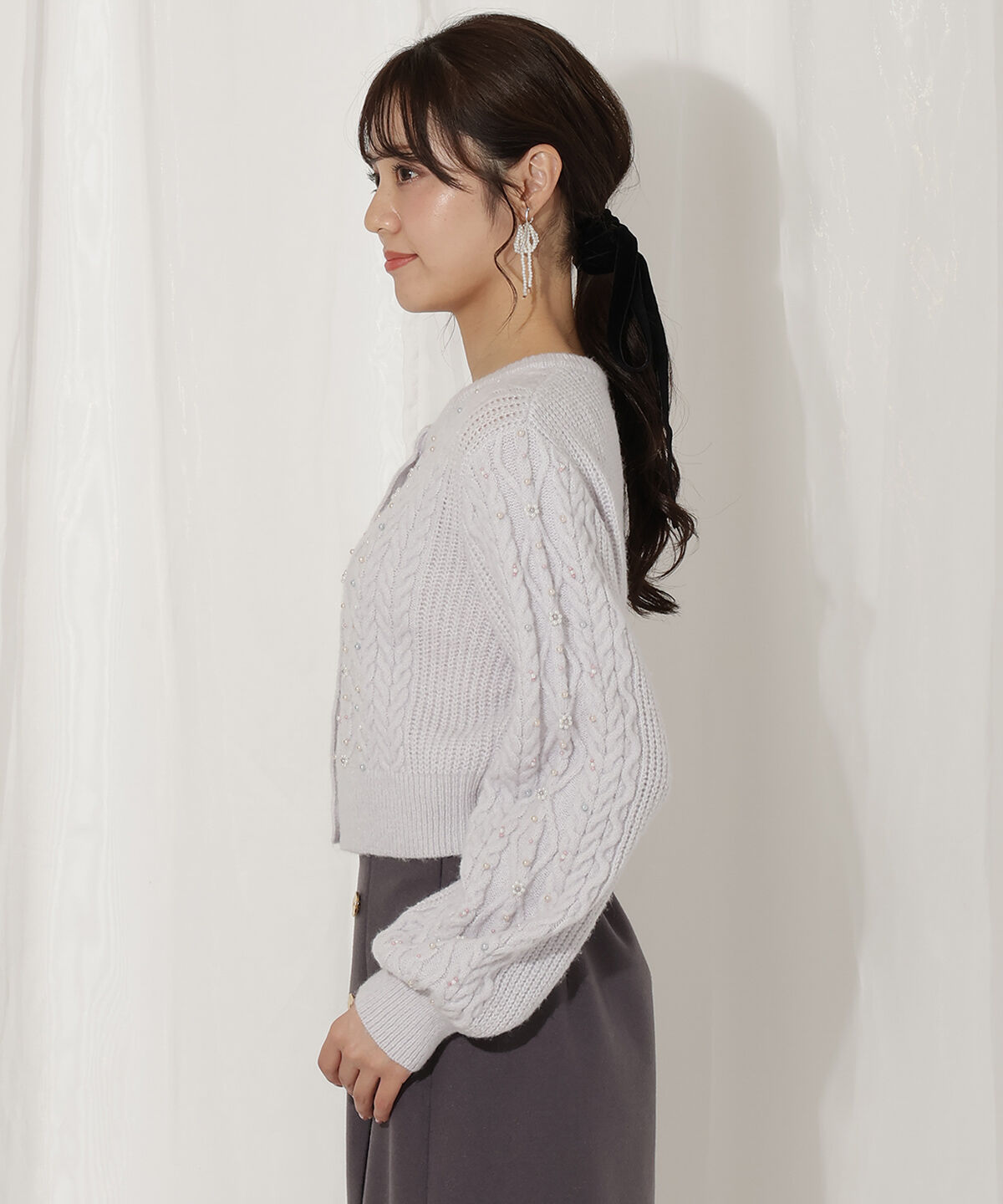 WILLSELECTION「パール付きケーブルカーディガン」|カーディガン|