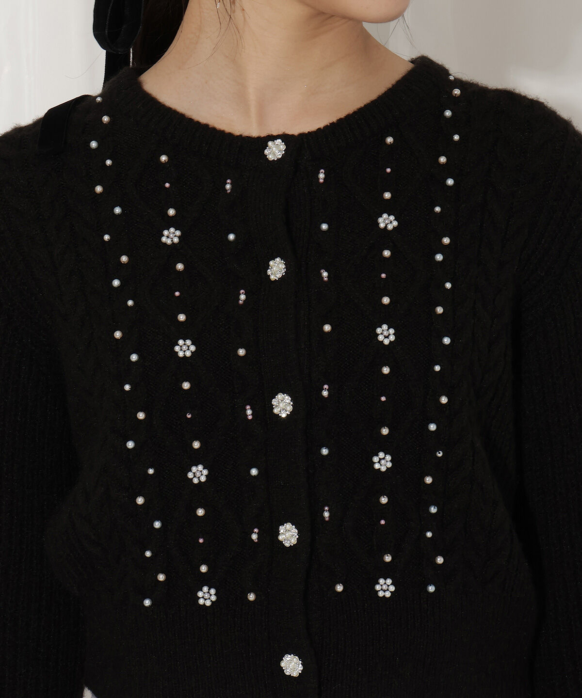 WILLSELECTION「パール付きケーブルカーディガン」|カーディガン|