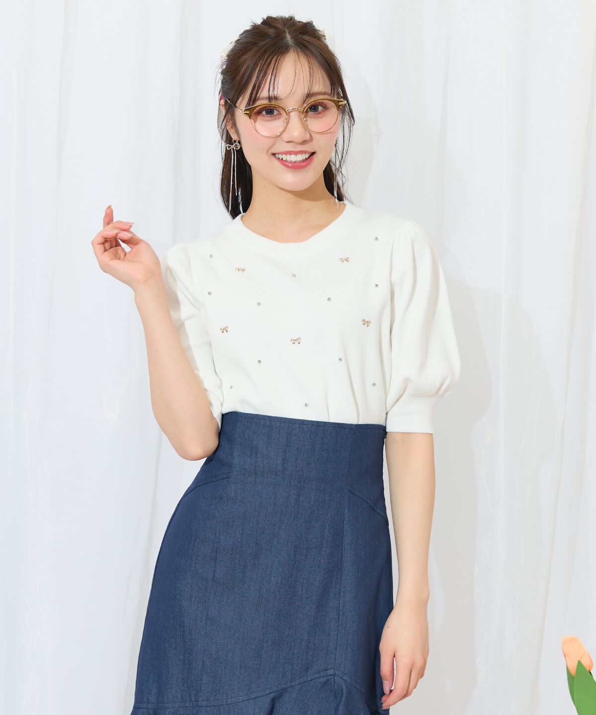 WILLSELECTION「ビジュー＆リボンパーツニットプルオーバー」|ニット・セーター|