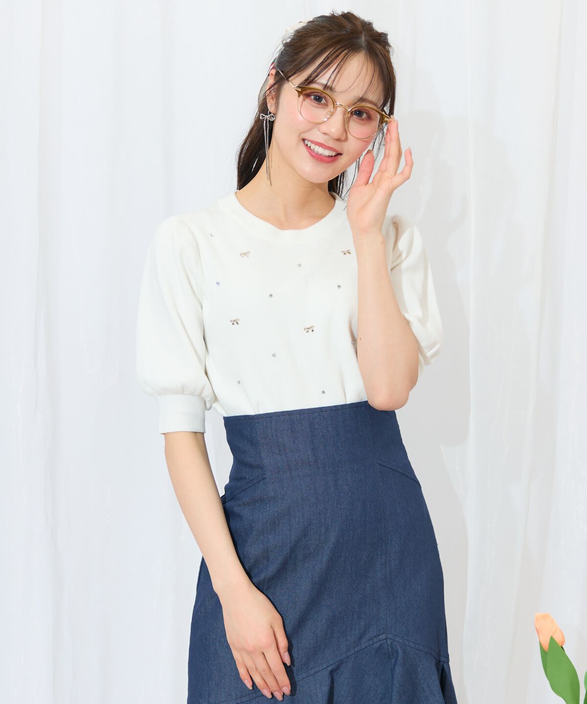 WILLSELECTION「ビジュー＆リボンパーツニットプルオーバー」|ニット・セーター|