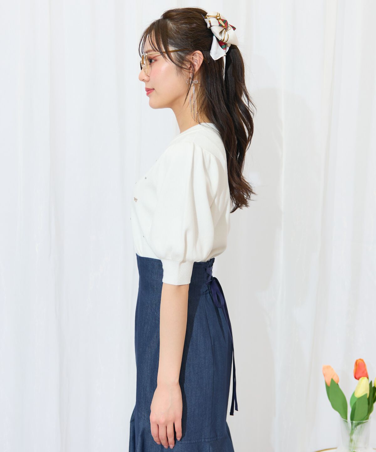 WILLSELECTION「ビジュー＆リボンパーツニットプルオーバー」|ニット・セーター|