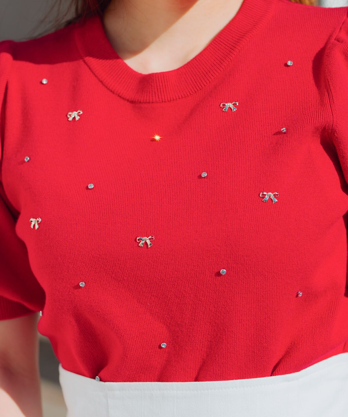 WILLSELECTION「ビジュー＆リボンパーツニットプルオーバー」|ニット・セーター|