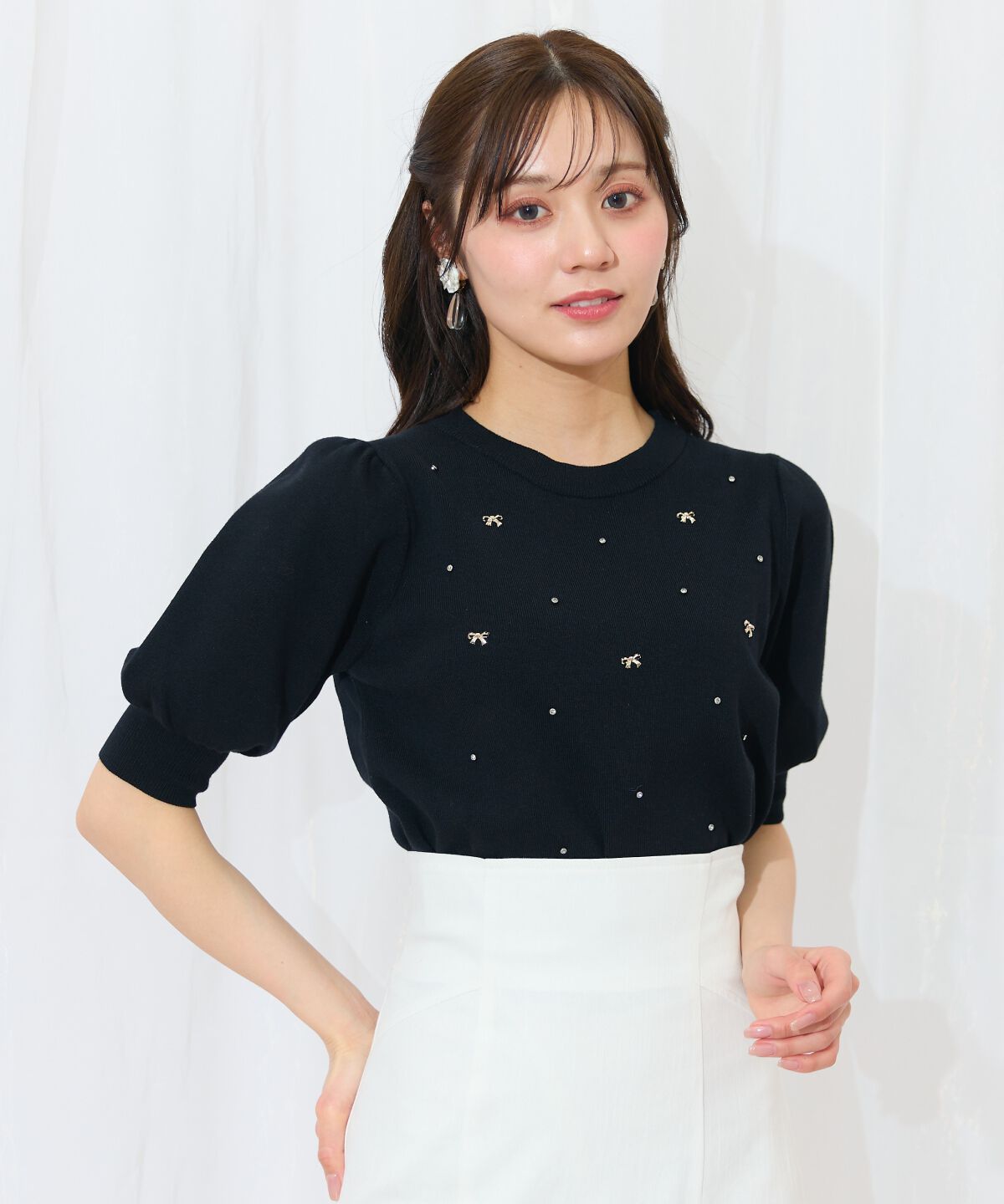 WILLSELECTION「ビジュー＆リボンパーツニットプルオーバー」|ニット・セーター|