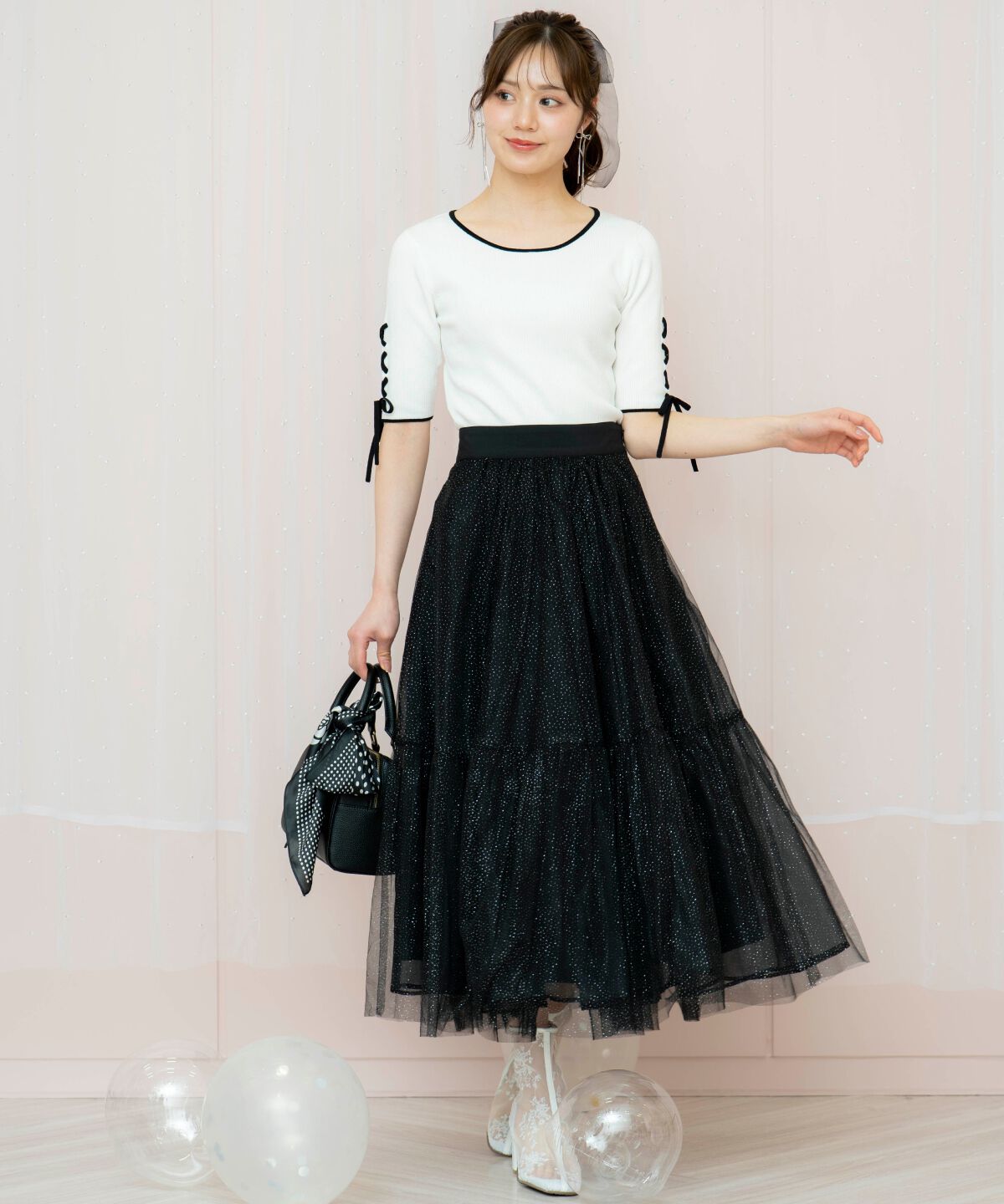 WILLSELECTION「ラメチュールティアードスカート」|フレア|ブラック