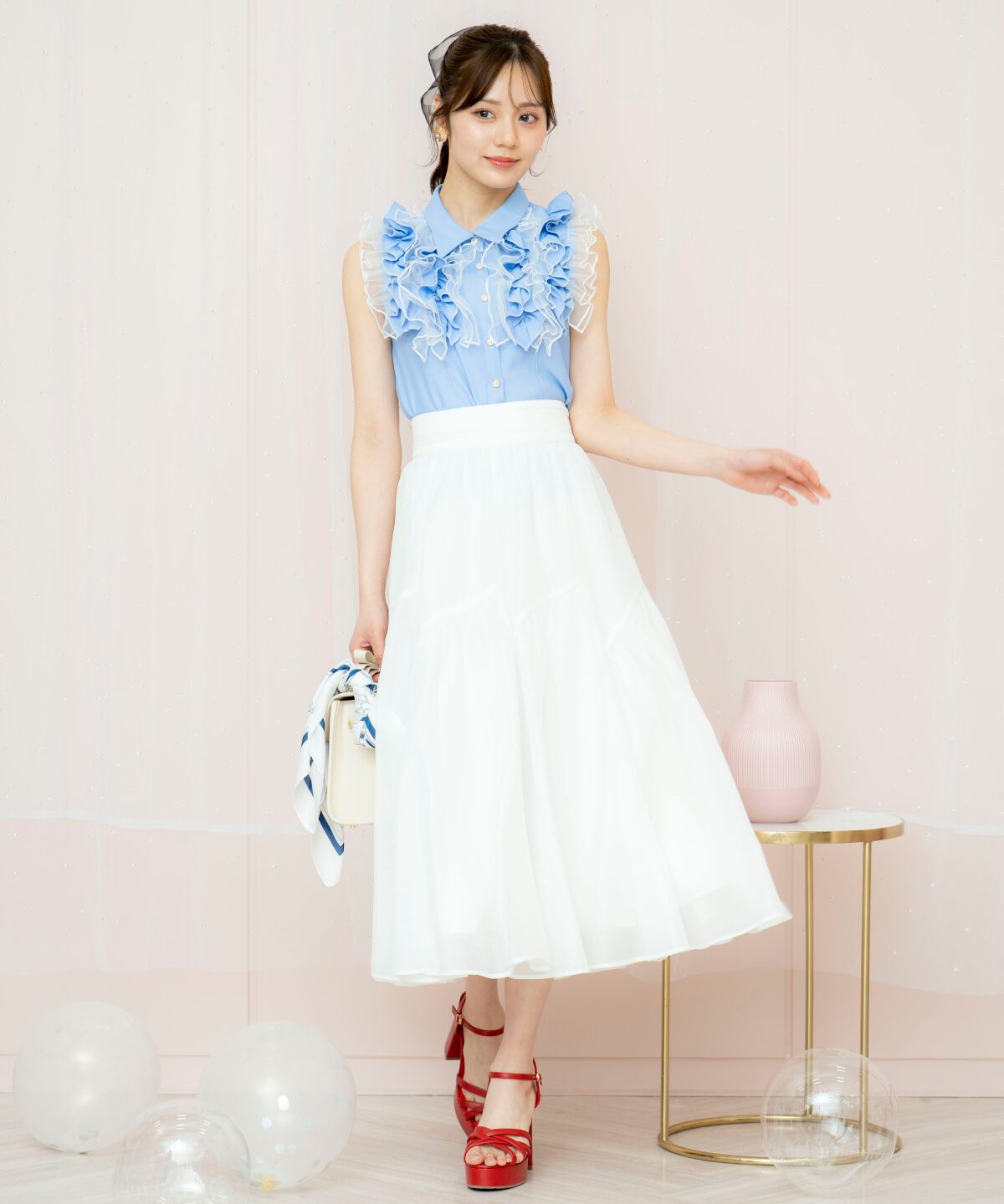 WILLSELECTION「ギャザー切替シアースカート」|フレア|