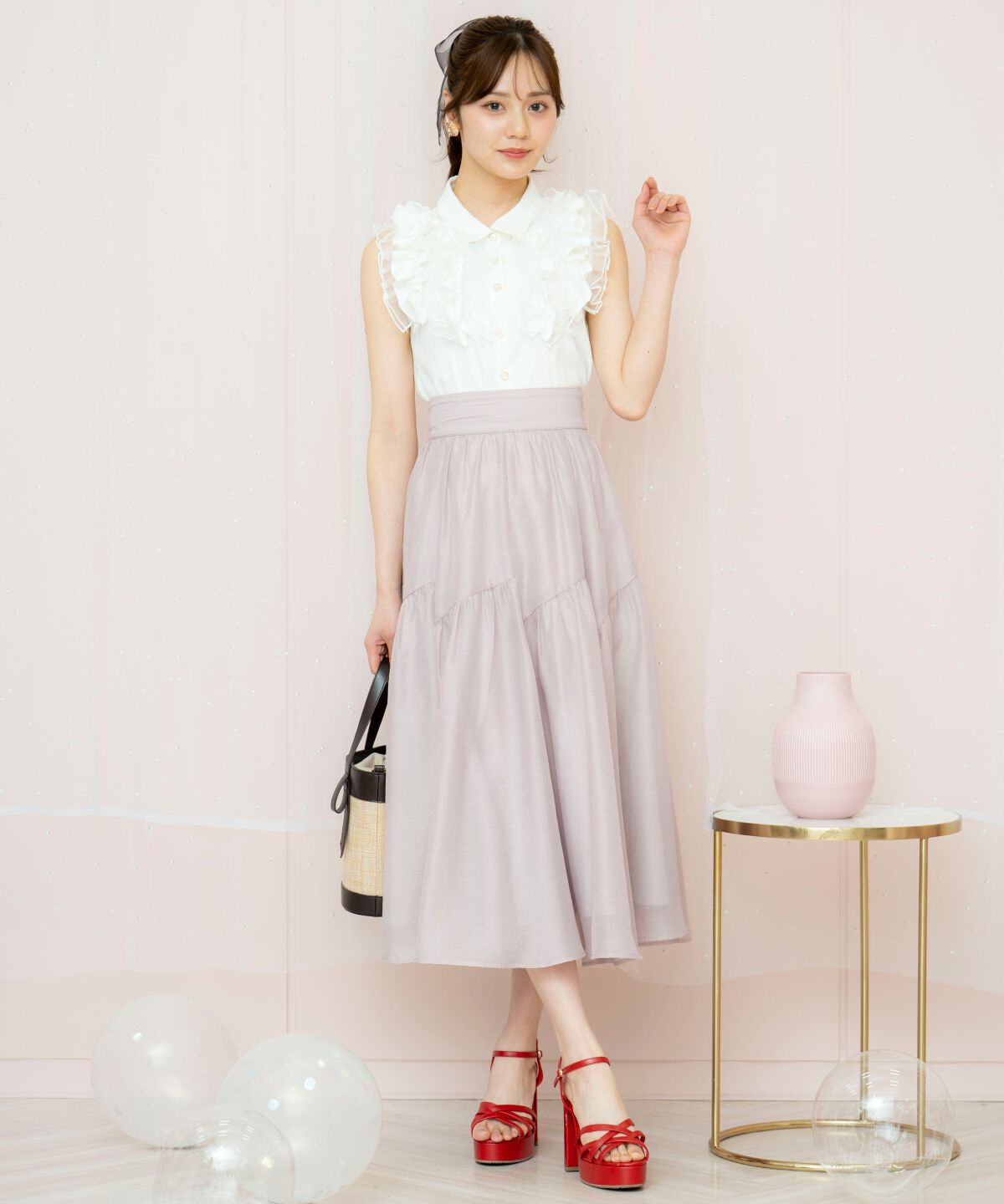 WILLSELECTION「ギャザー切替シアースカート」|フレア|