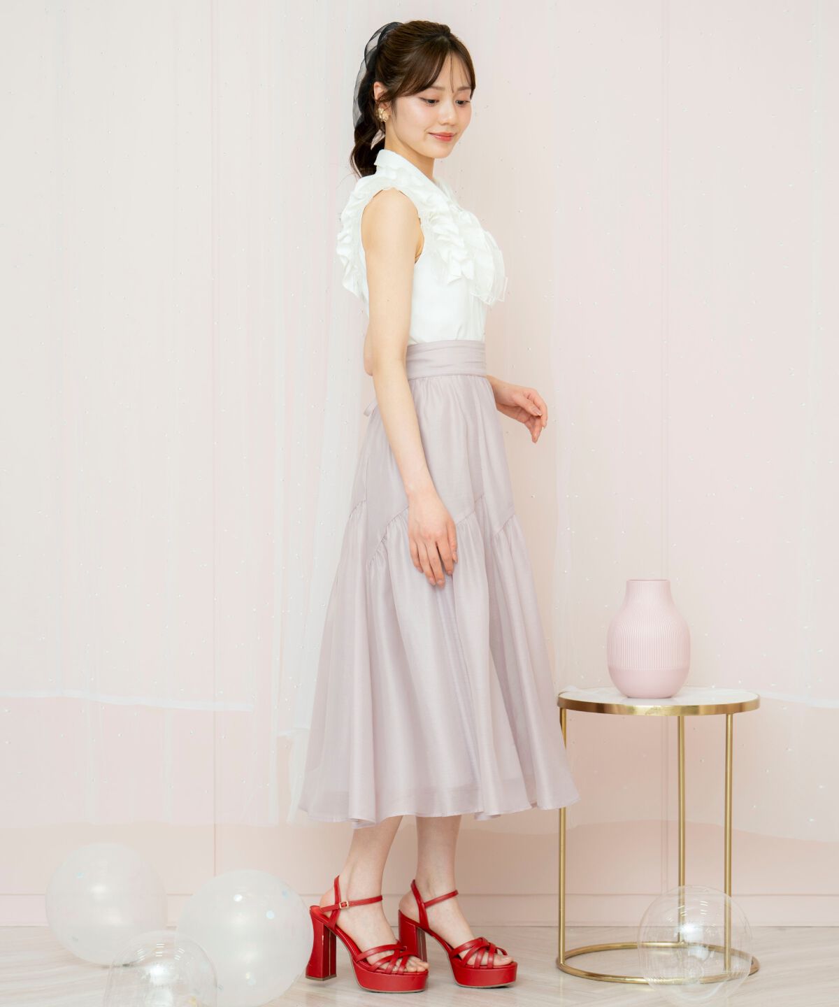 WILLSELECTION「ギャザー切替シアースカート」|フレア|