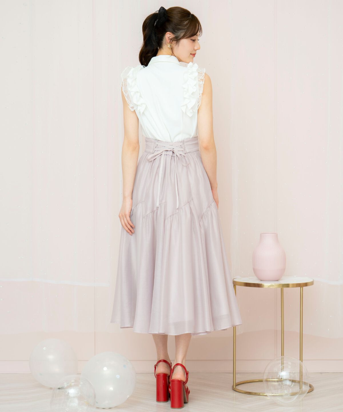 WILLSELECTION「ギャザー切替シアースカート」|フレア|