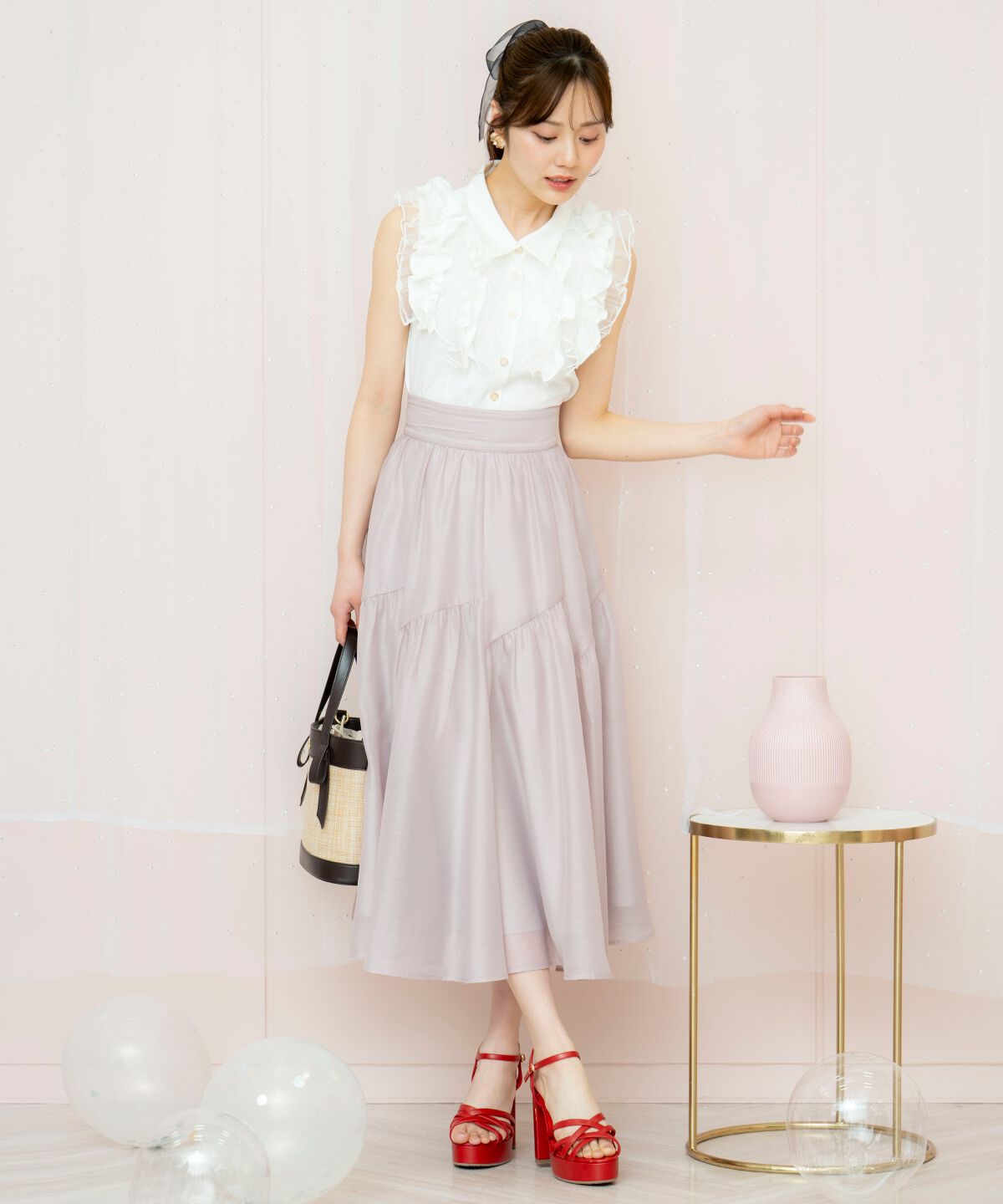 WILLSELECTION「ギャザー切替シアースカート」|フレア|