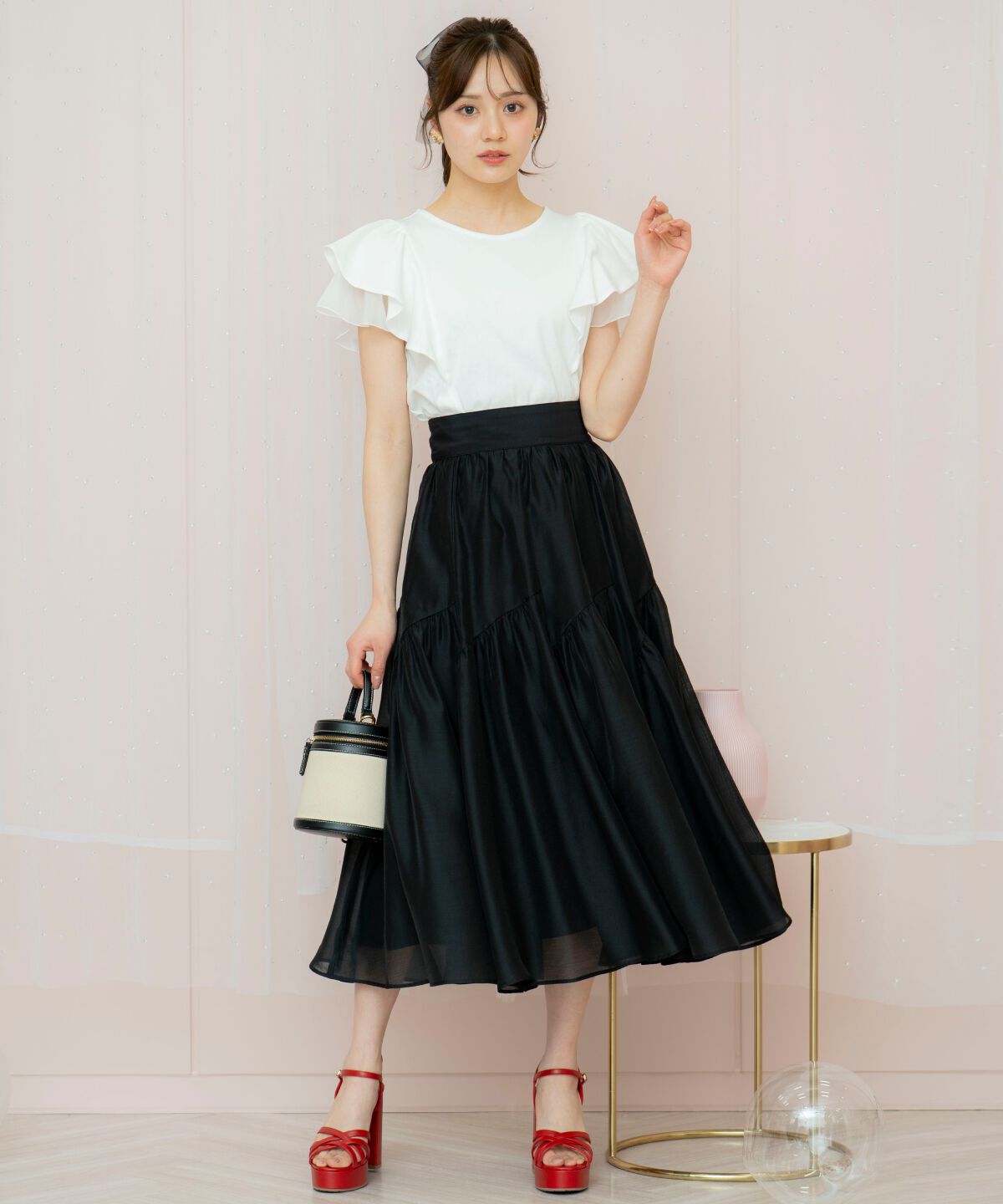 WILLSELECTION「ギャザー切替シアースカート」|フレア|